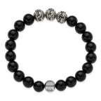 Men's Antiqued Black Onyx Skull Stainless Steel Bracelet 10mm