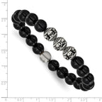 Men's Antiqued Black Onyx Skull Stainless Steel Bracelet 10mm