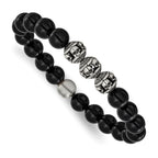 Men's Antiqued Black Onyx Skull Stainless Steel Bracelet 10mm