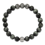 Men's Antiqued Grey Tiger's Eye Stainless Steel Bracelet 11mm