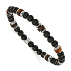 Polished Black Onyx Stainless Steel Bracelet 6.8mm