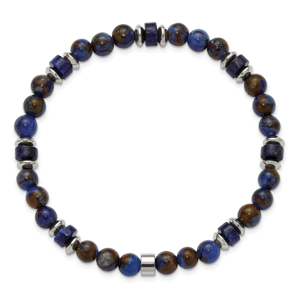 Polished Blue Lapis Stainless Steel Bracelet 6.6mm