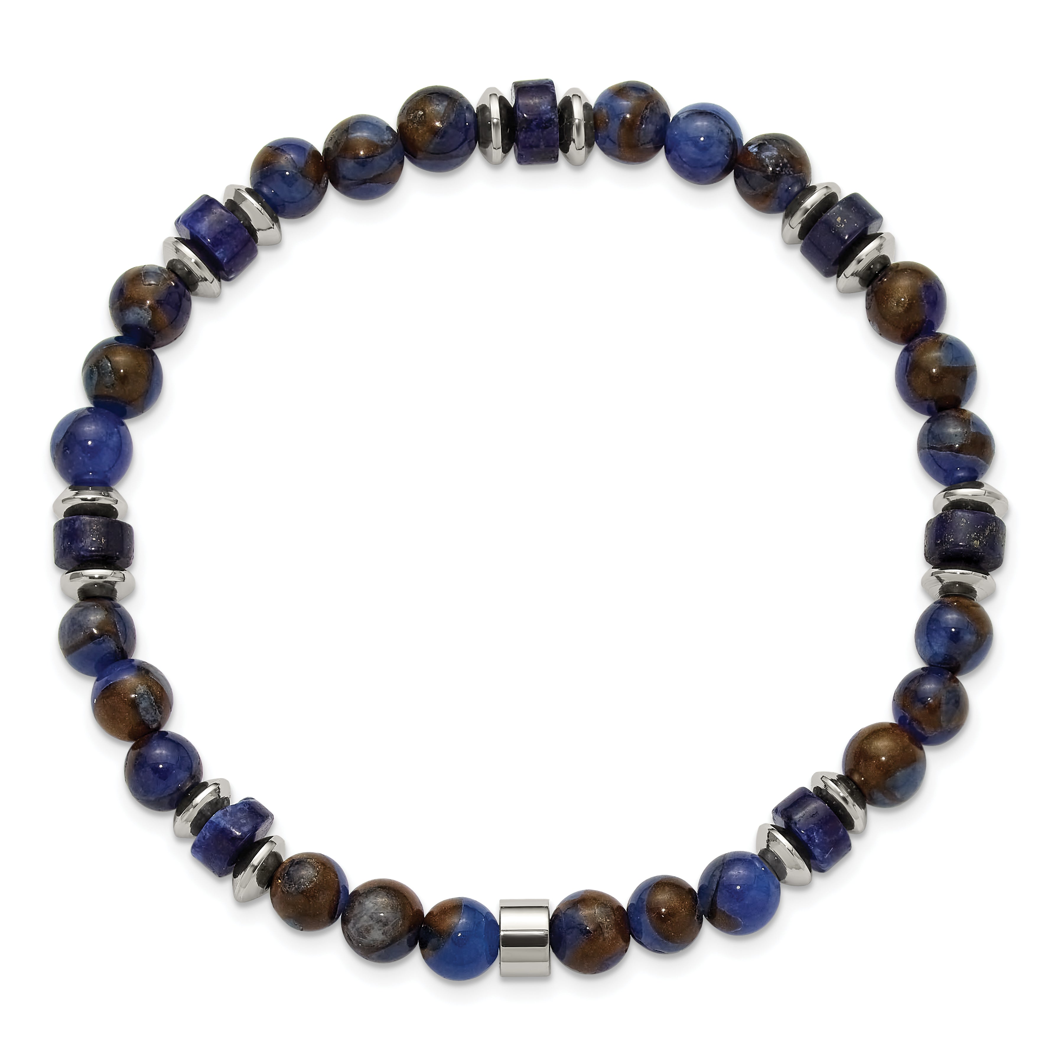 Polished Blue Lapis Stainless Steel Bracelet 6.6mm