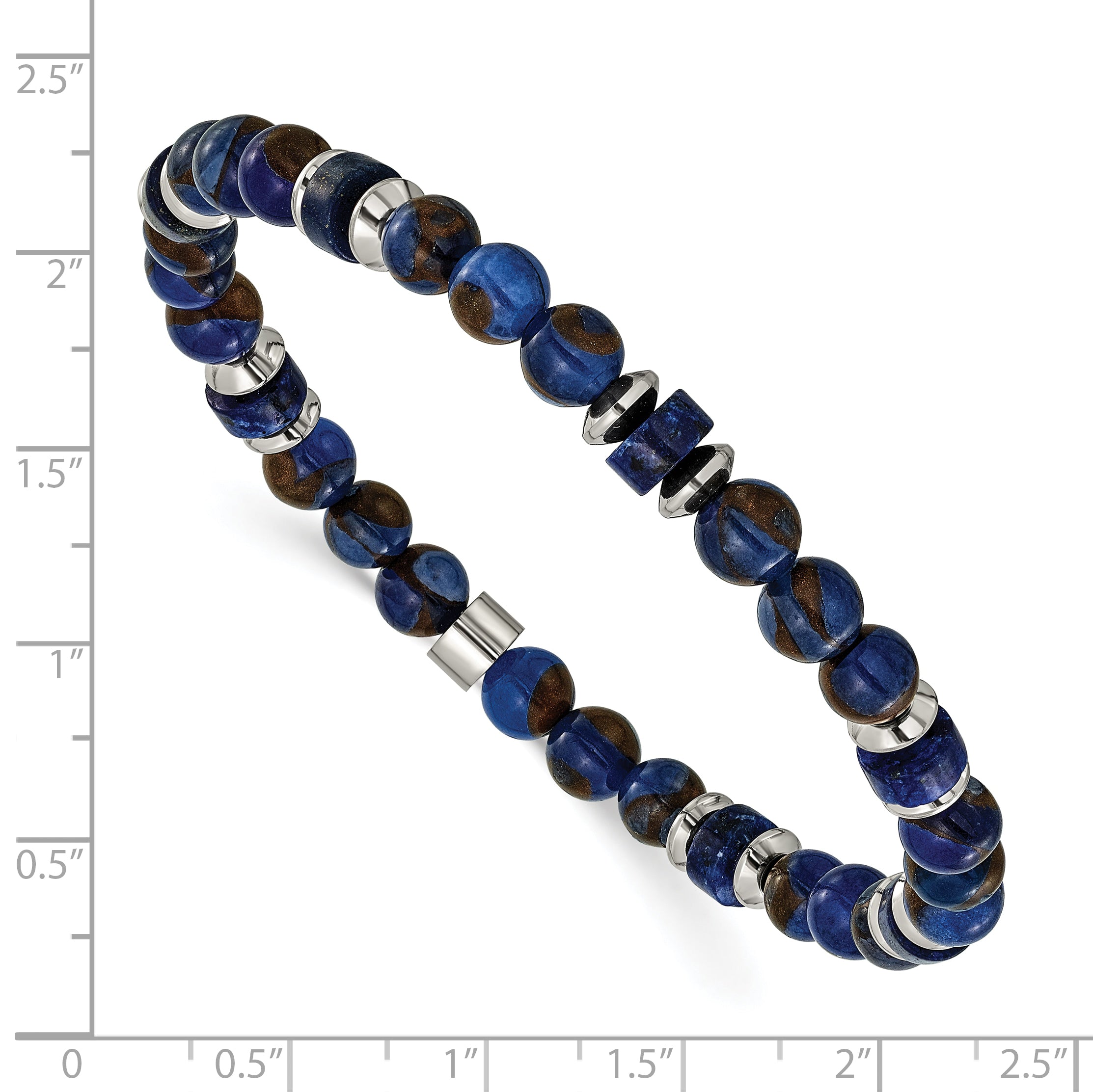 Polished Blue Lapis Stainless Steel Bracelet 6.6mm