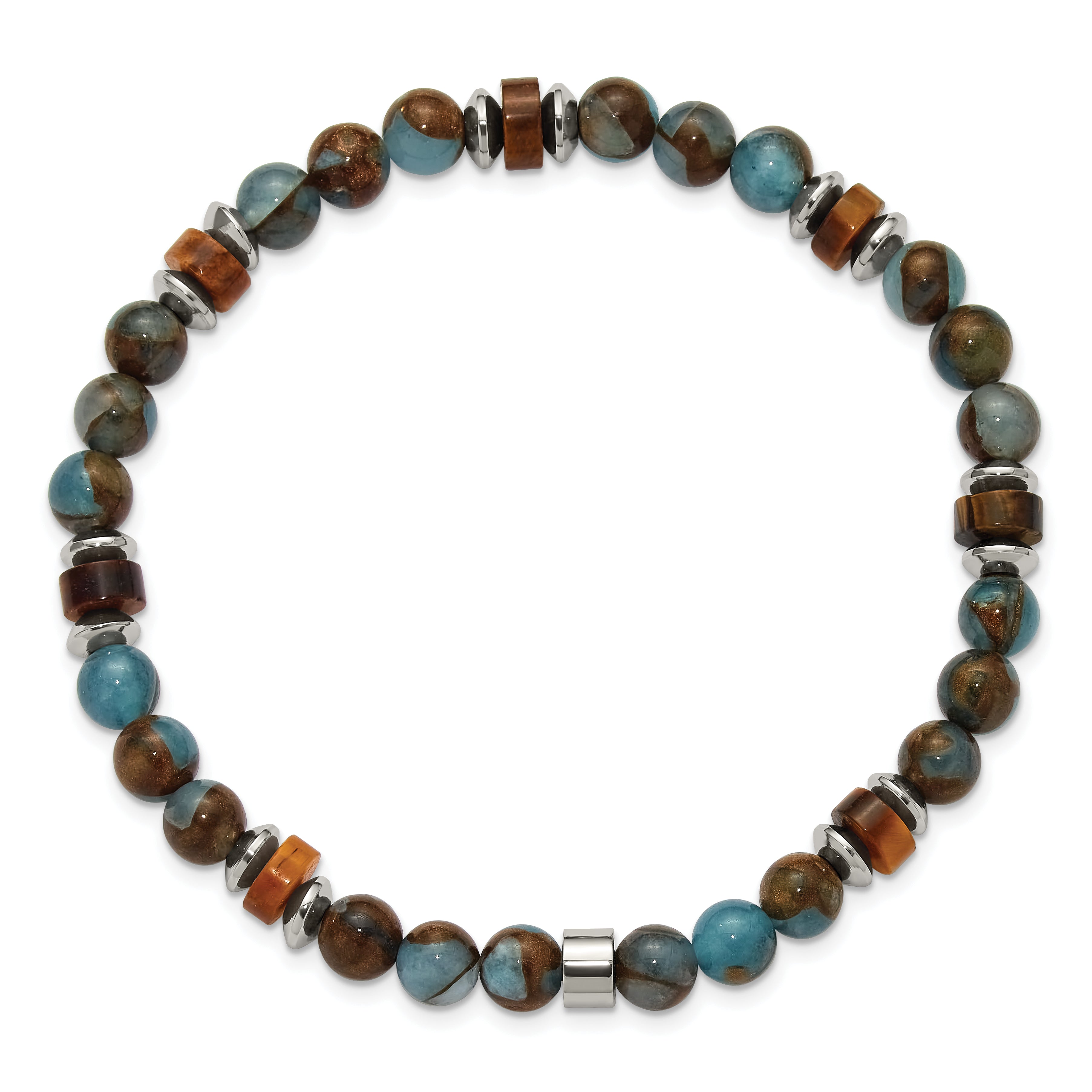 Polished Brown Tiger's Eye Stainless Steel Bracelet 6.5mm