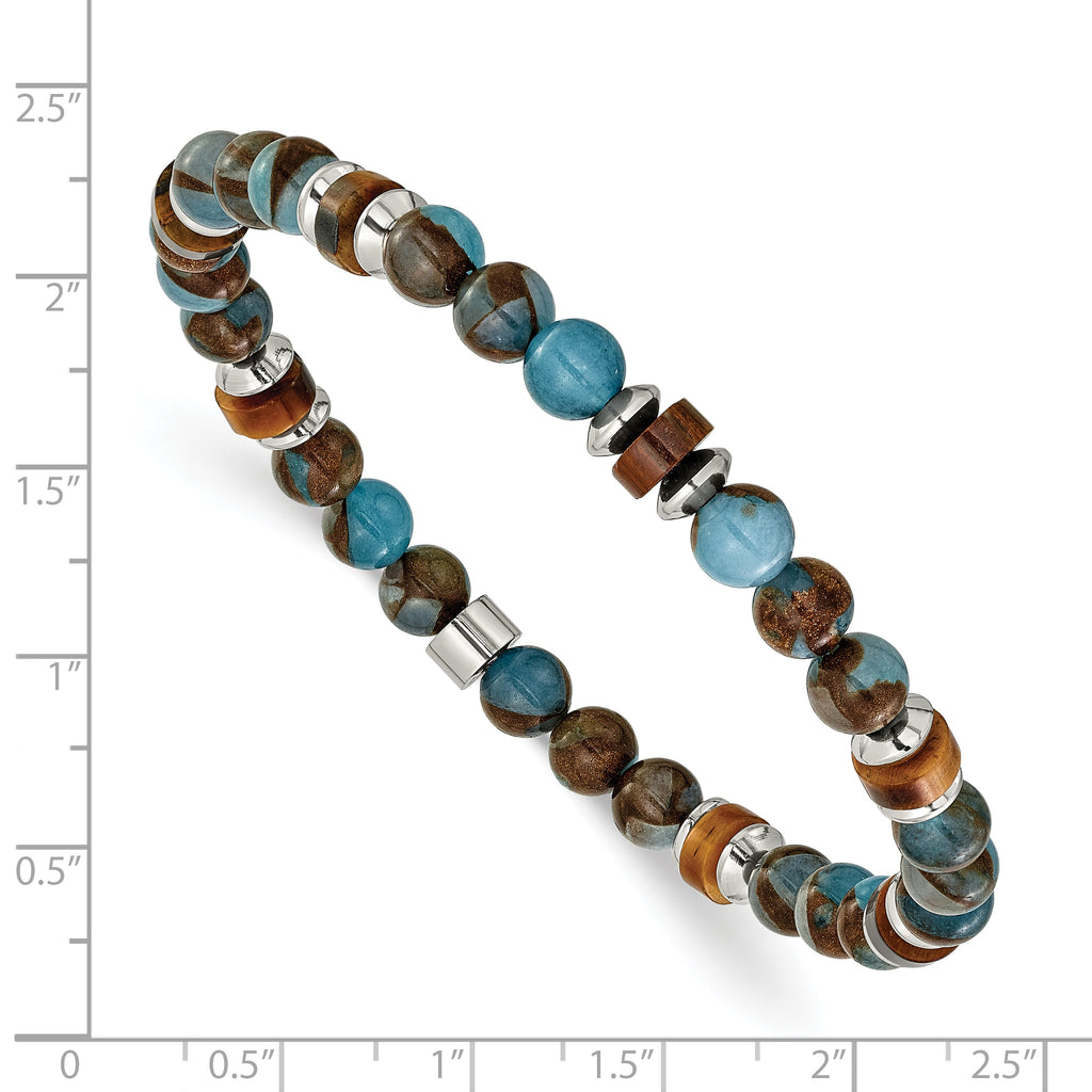 Polished Brown Tiger's Eye Stainless Steel Bracelet 6.5mm