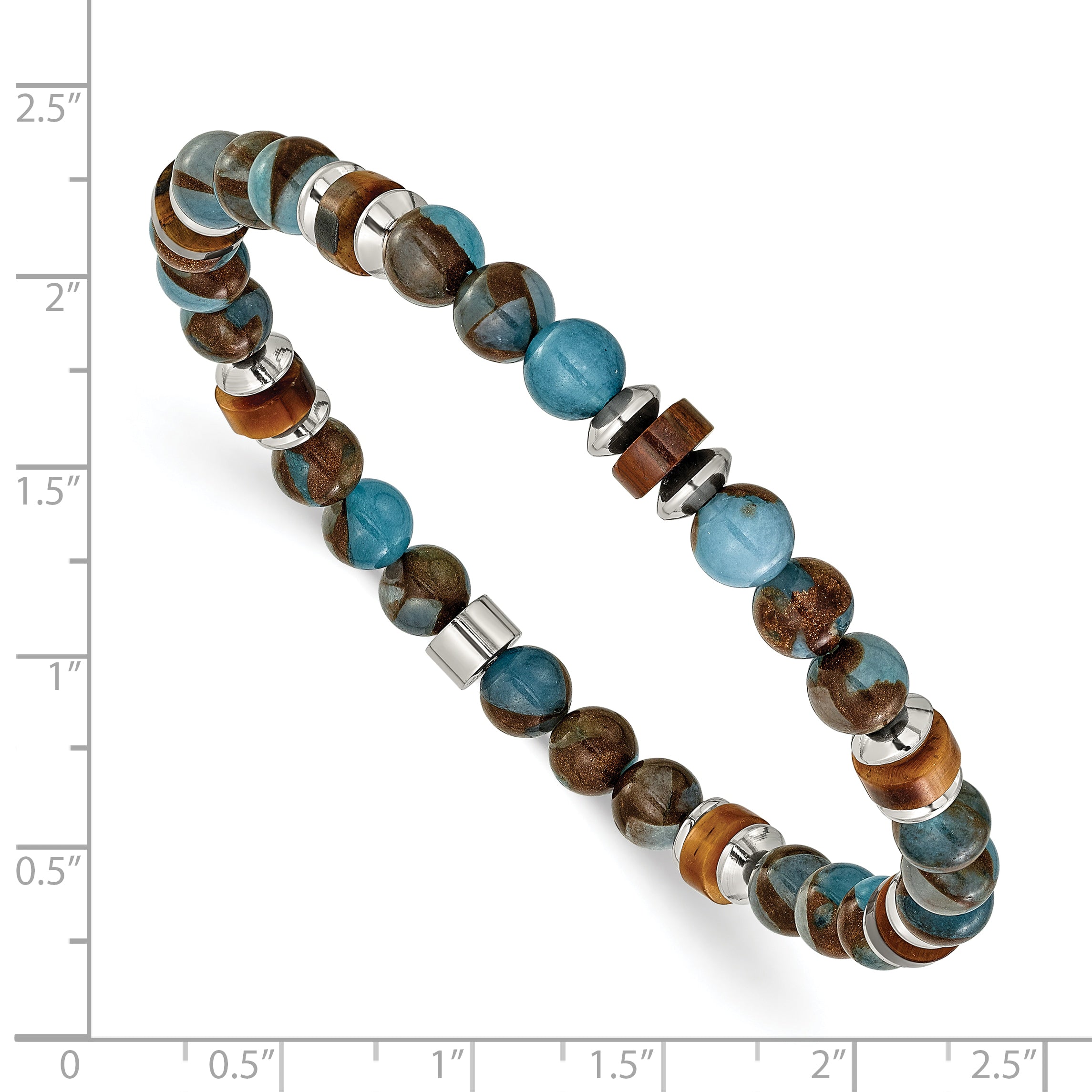 Polished Brown Tiger's Eye Stainless Steel Bracelet 6.5mm