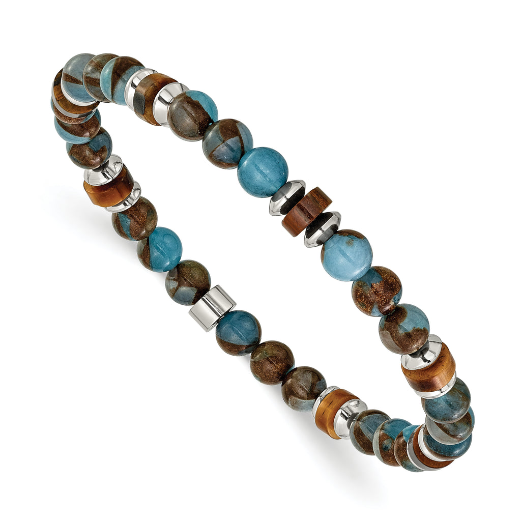 Polished Brown Tiger's Eye Stainless Steel Bracelet 6.5mm