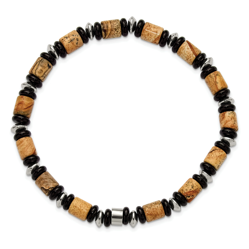 Polished Black Onyx Stainless Steel Bracelet 6.6mm