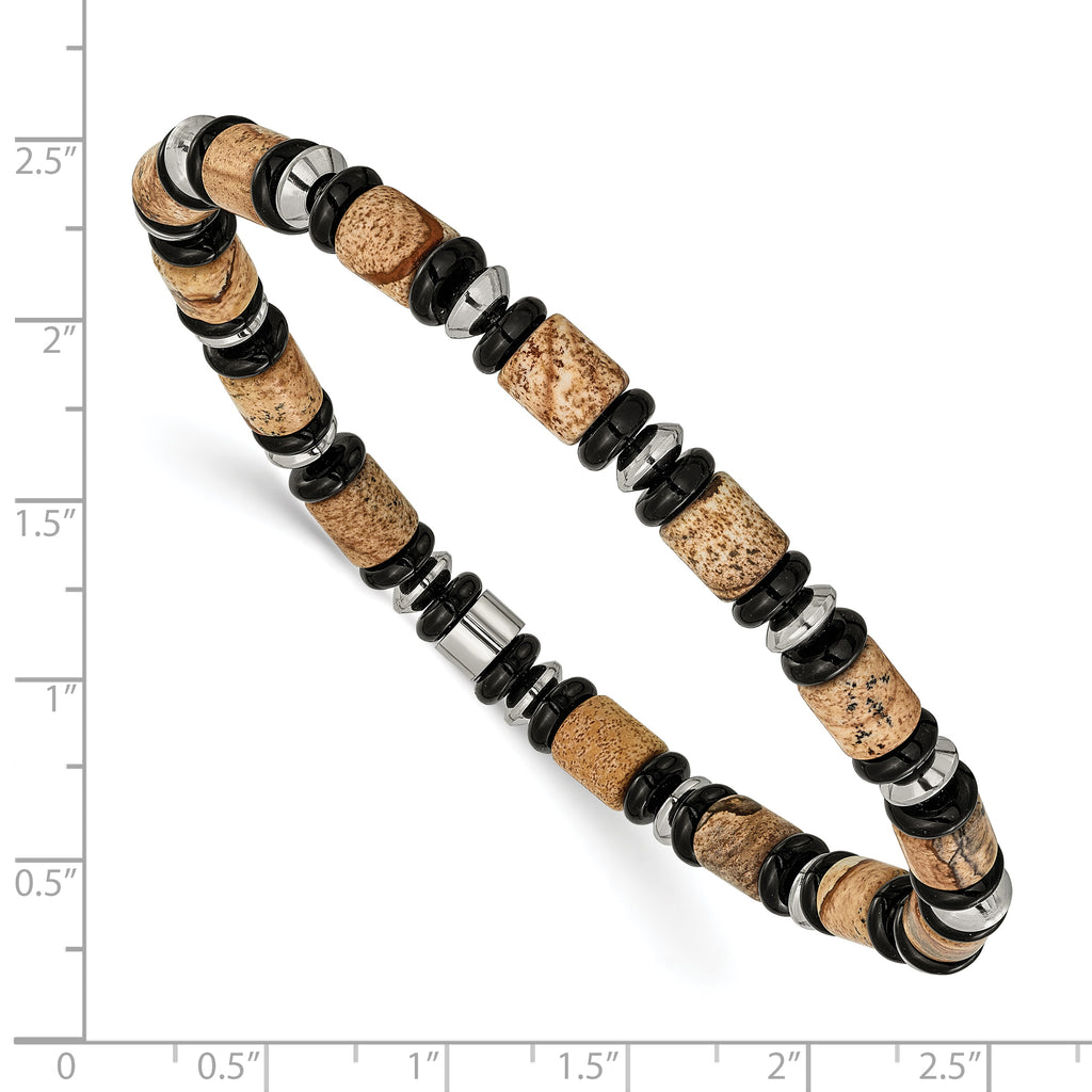 Polished Black Onyx Stainless Steel Bracelet 6.6mm