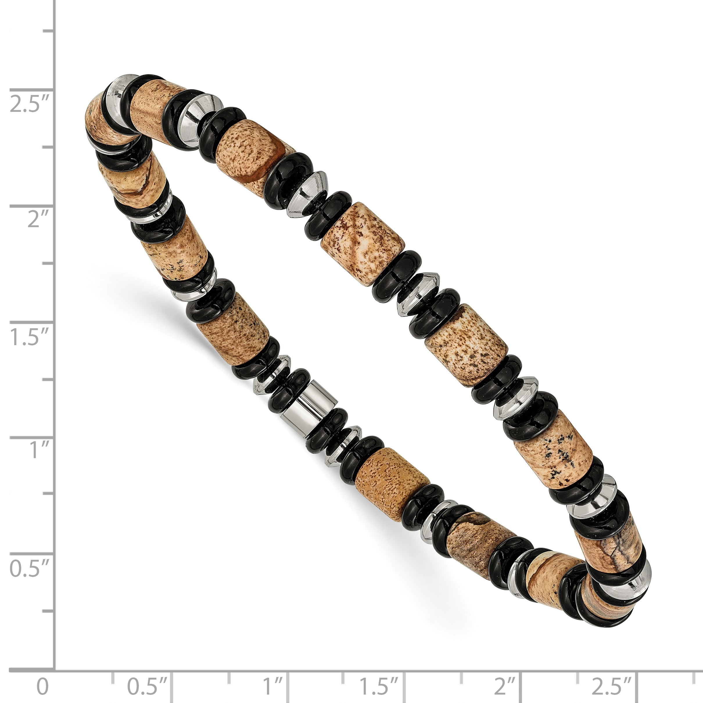 Polished Black Onyx Stainless Steel Bracelet 6.6mm