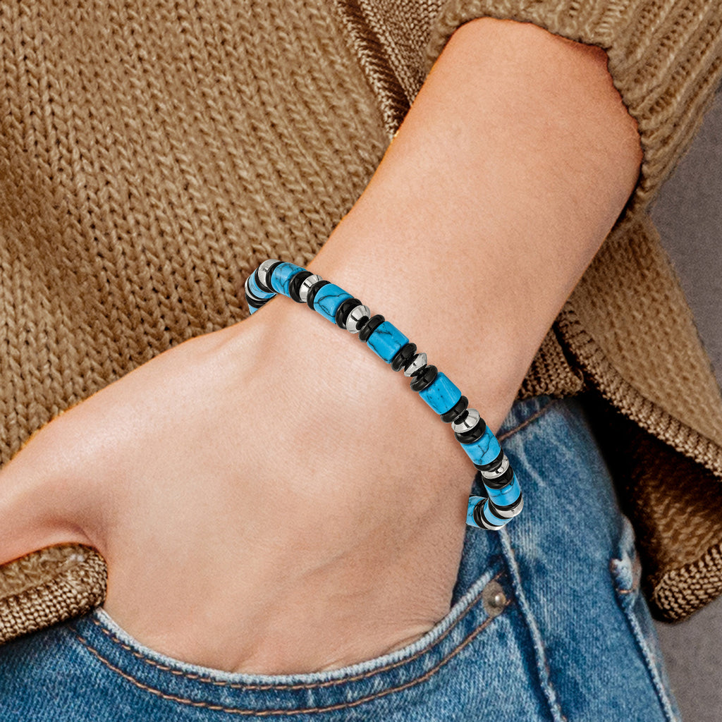 Polished Black Onyx Stainless Steel Bracelet 6.4mm