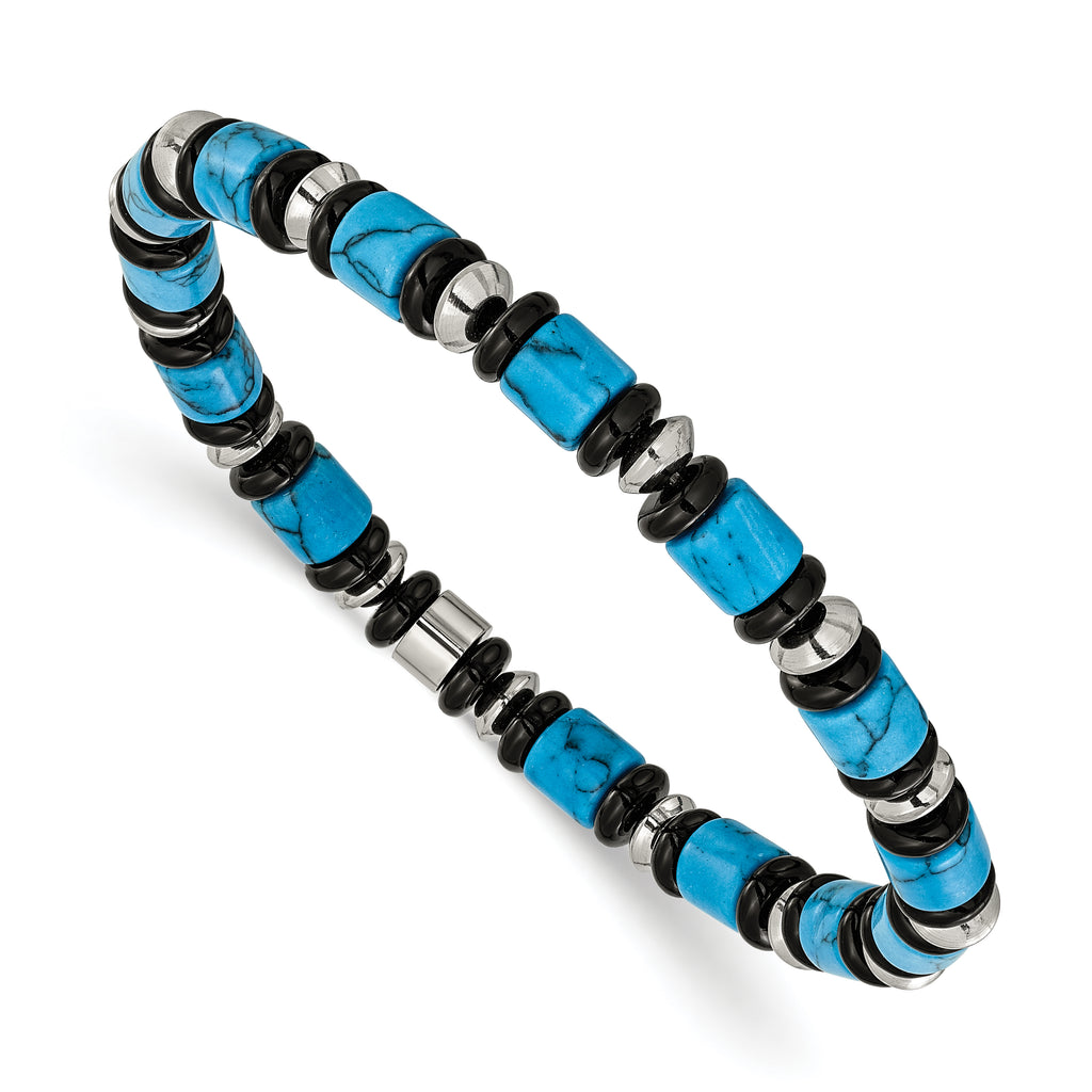 Polished Black Onyx Stainless Steel Bracelet 6.4mm