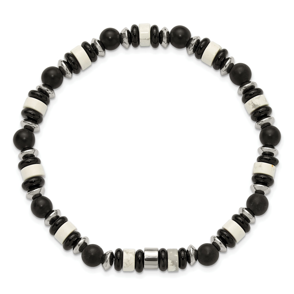 Polished Black Onyx Owl Stainless Steel Bracelet 6.5mm