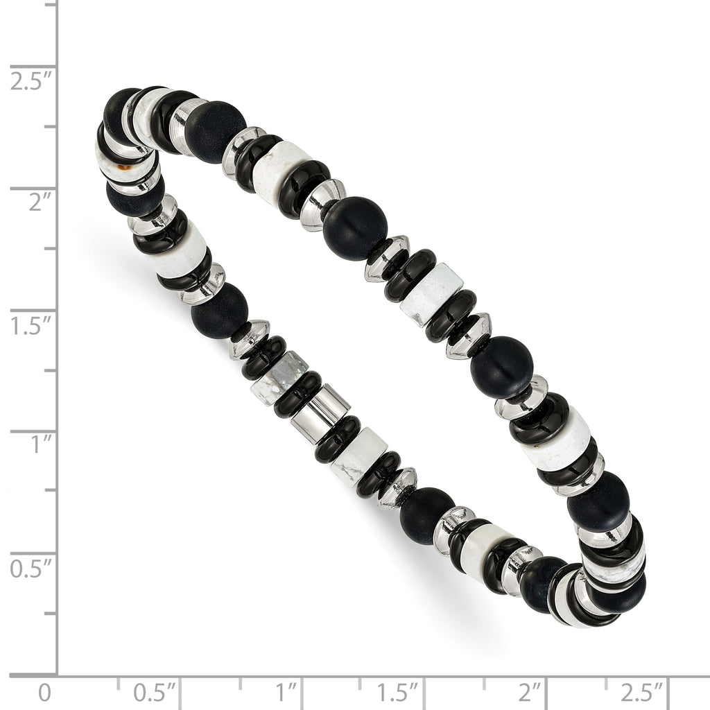 Polished Black Onyx Owl Stainless Steel Bracelet 6.5mm