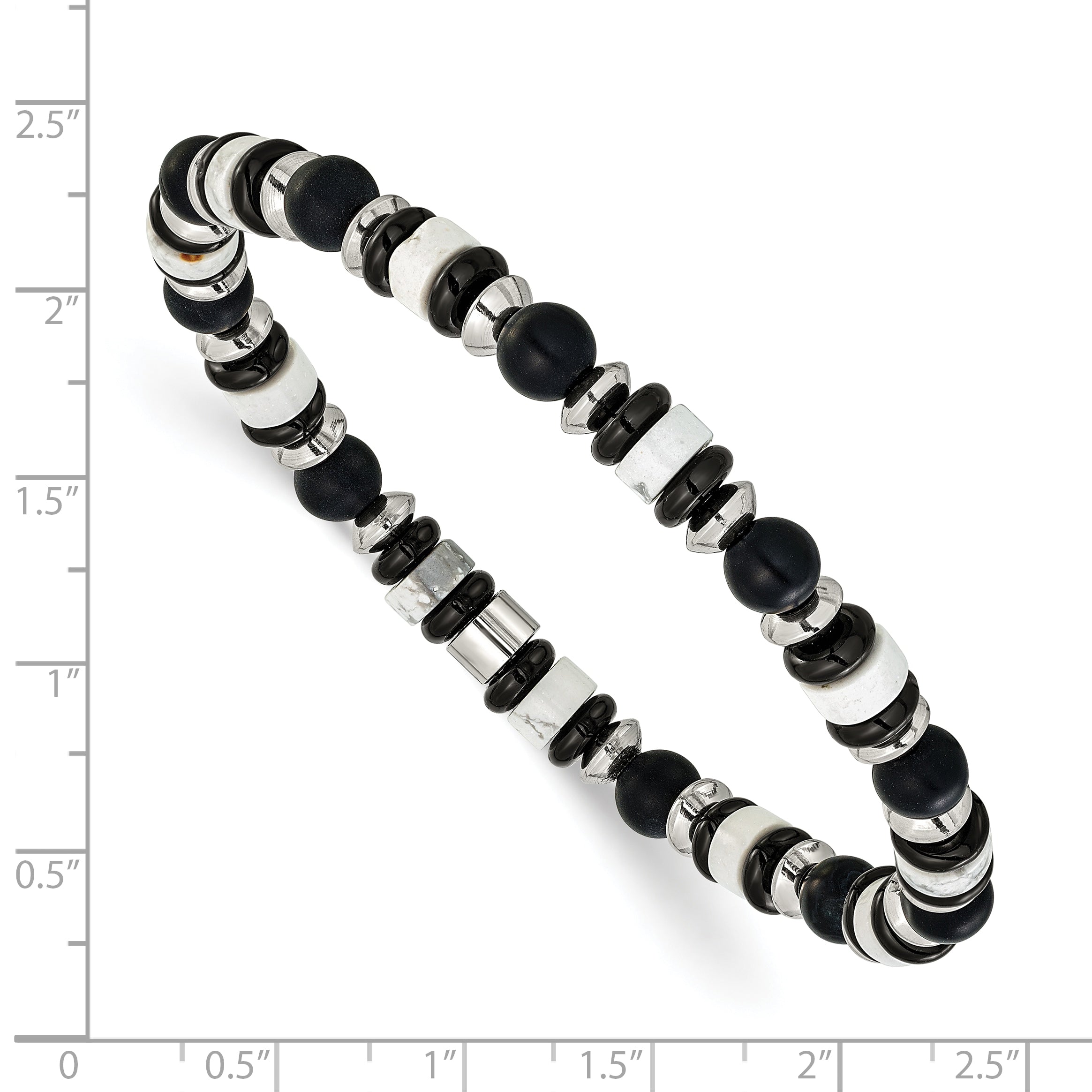 Polished Black Onyx Owl Stainless Steel Bracelet 6.5mm