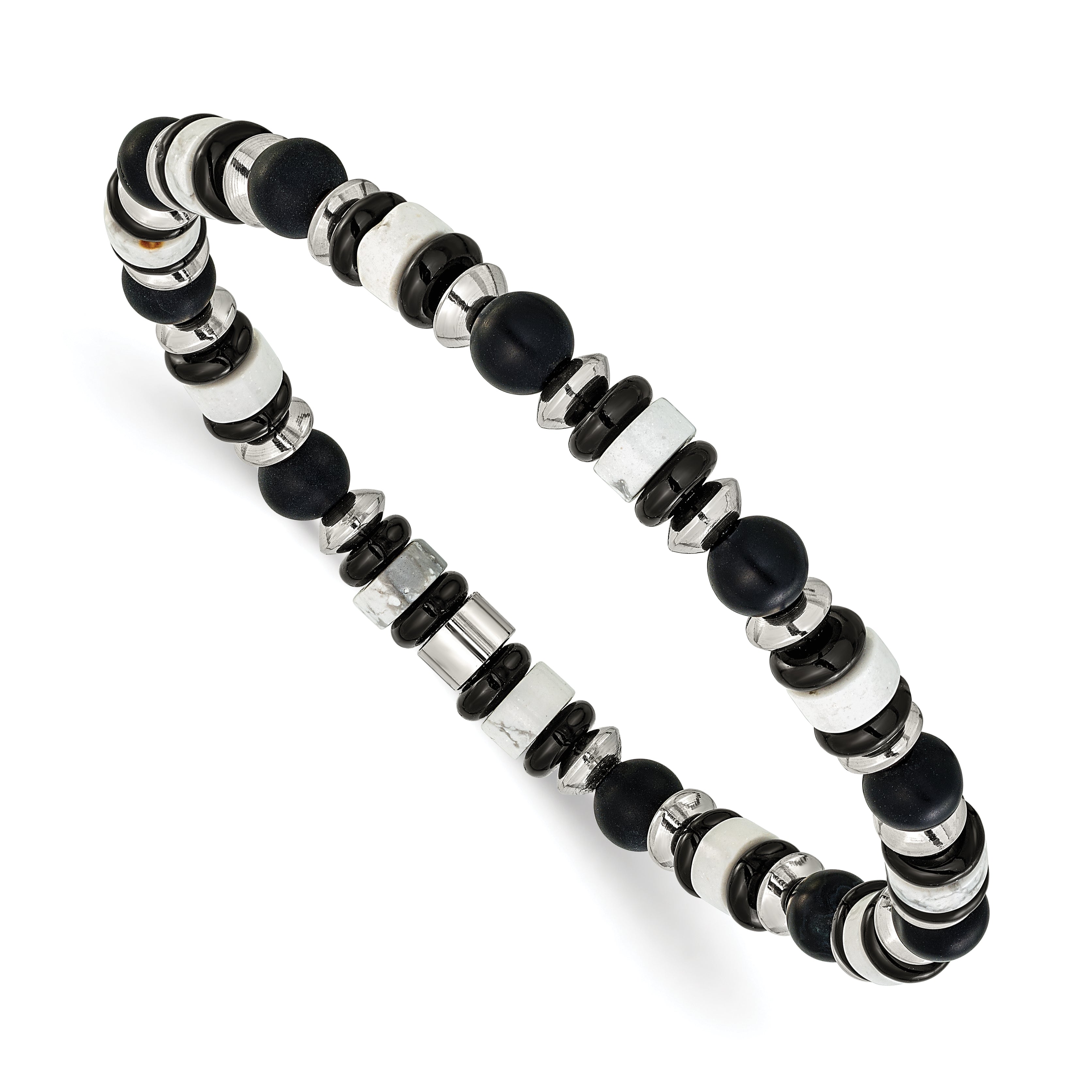 Polished Black Onyx Owl Stainless Steel Bracelet 6.5mm Main image