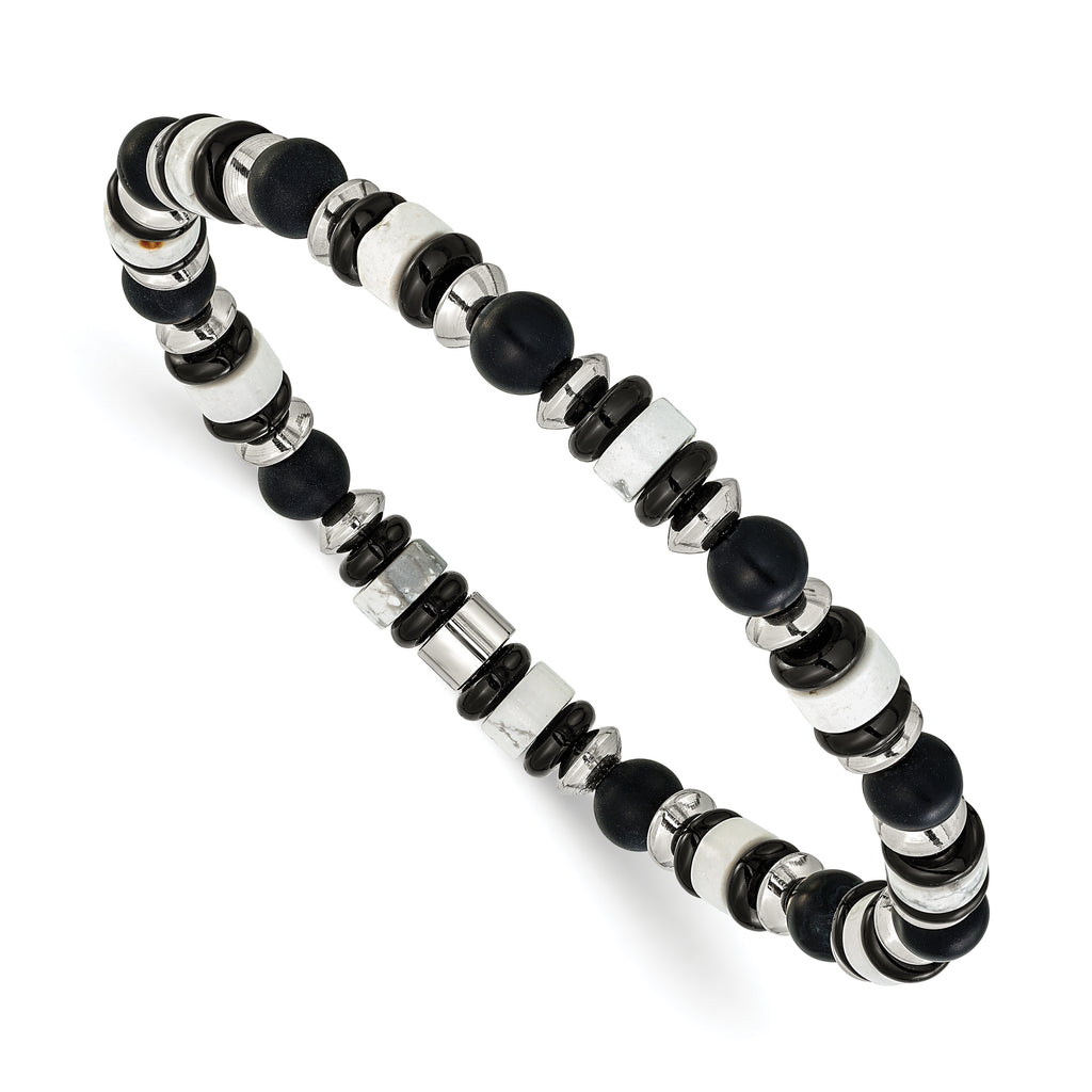 Polished Black Onyx Owl Stainless Steel Bracelet 6.5mm