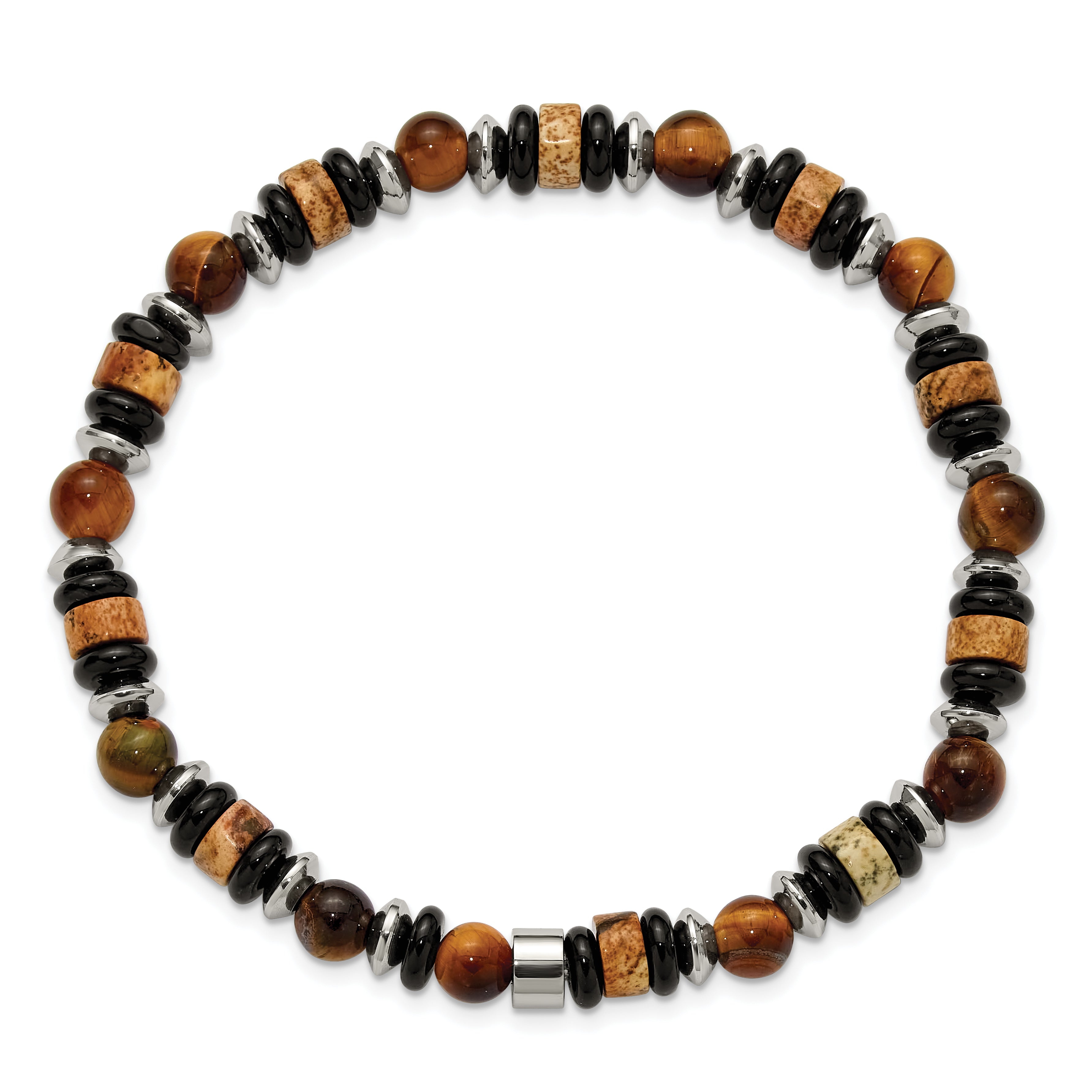 Polished Brown Tiger's Eye Stainless Steel Bracelet 6.5mm 7.5in Secondary image