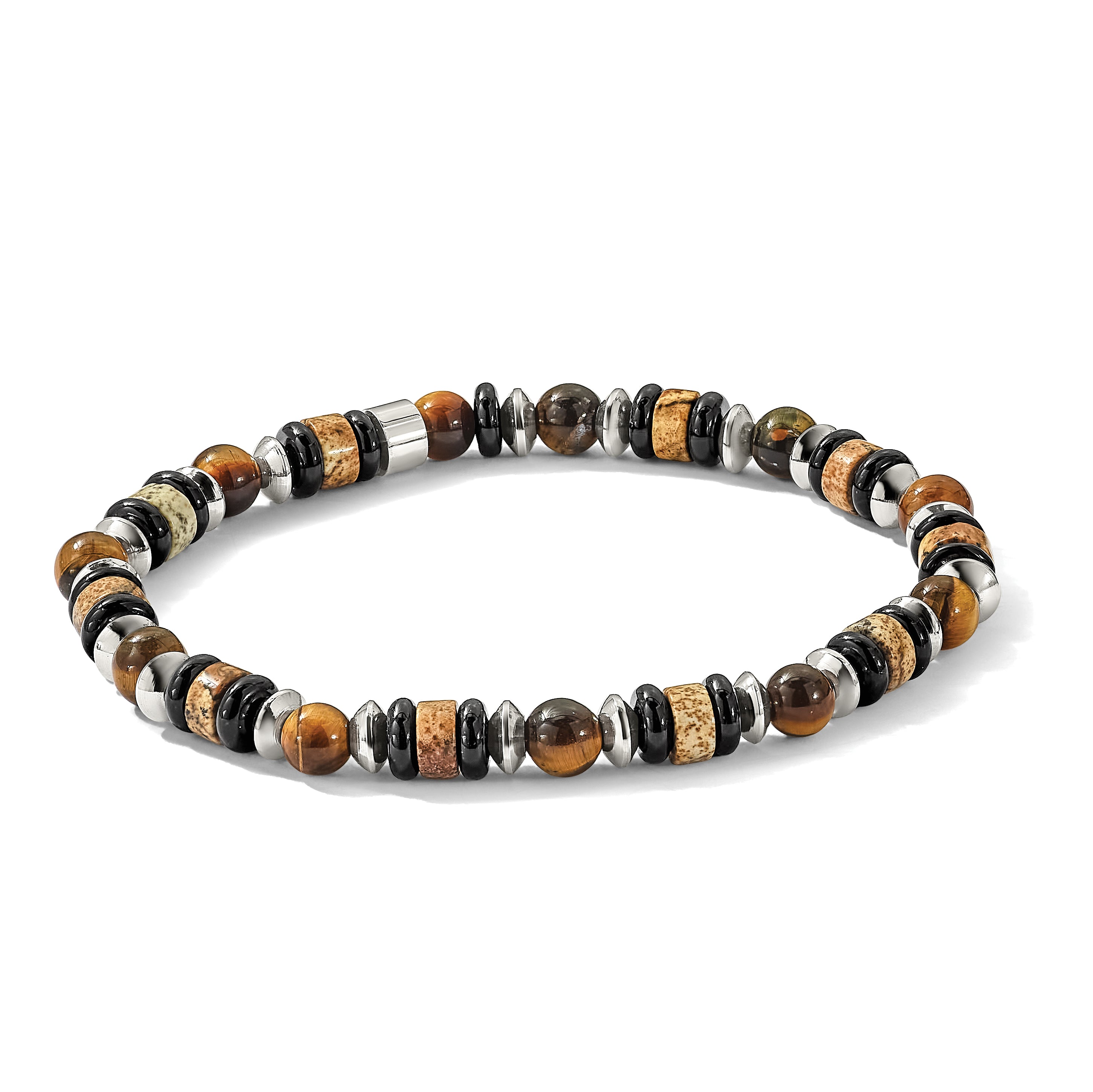 Polished Brown Tiger's Eye Stainless Steel Bracelet 6.5mm 7.5in