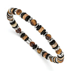 Polished Brown Tiger's Eye Stainless Steel Bracelet 6.5mm 7.5in