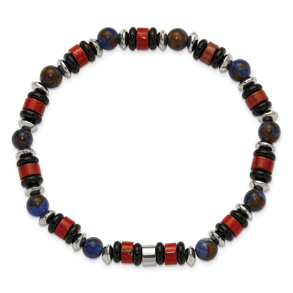 Polished Red Agate Stainless Steel Bracelet 6.5mm