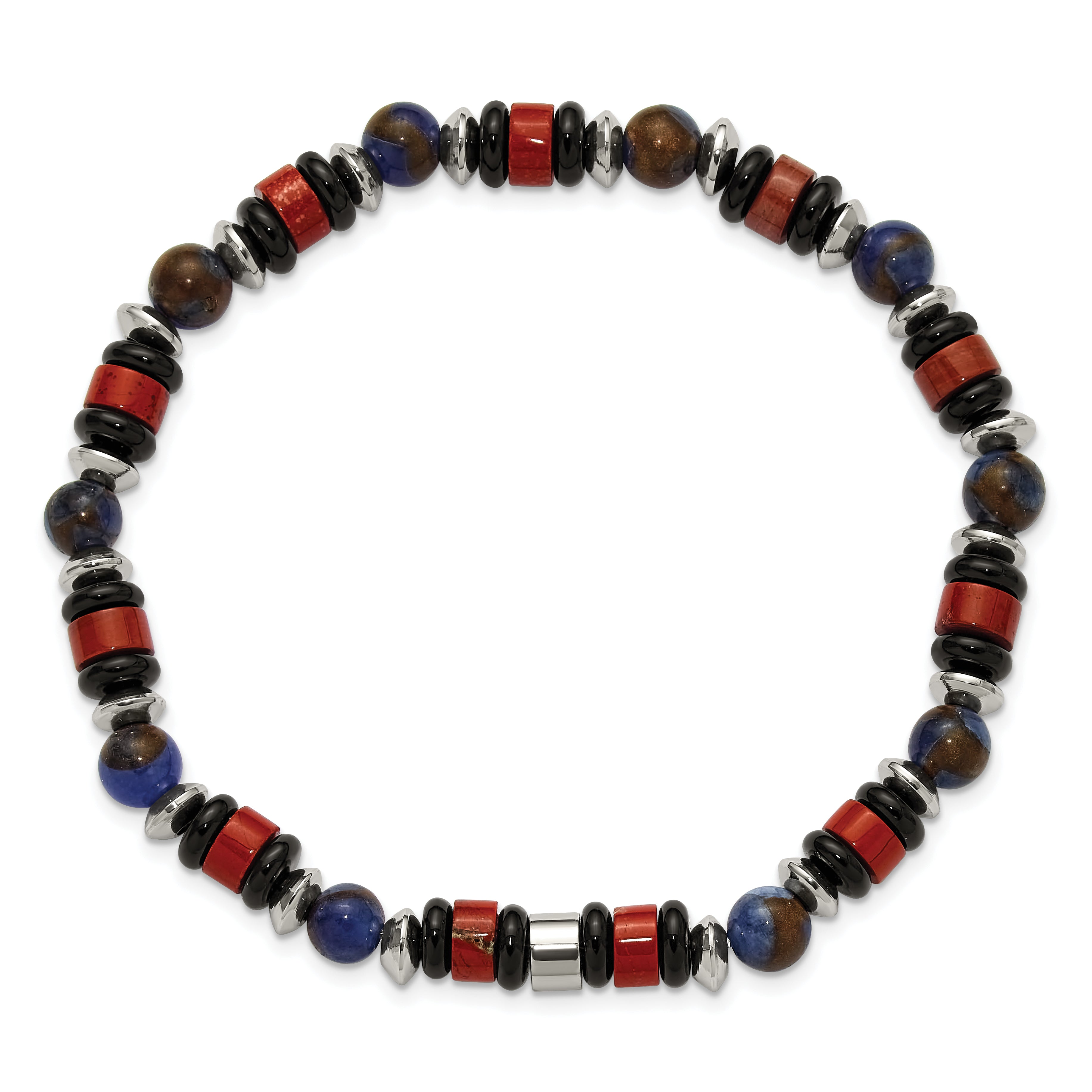 Polished Red Agate Stainless Steel Bracelet 6.5mm