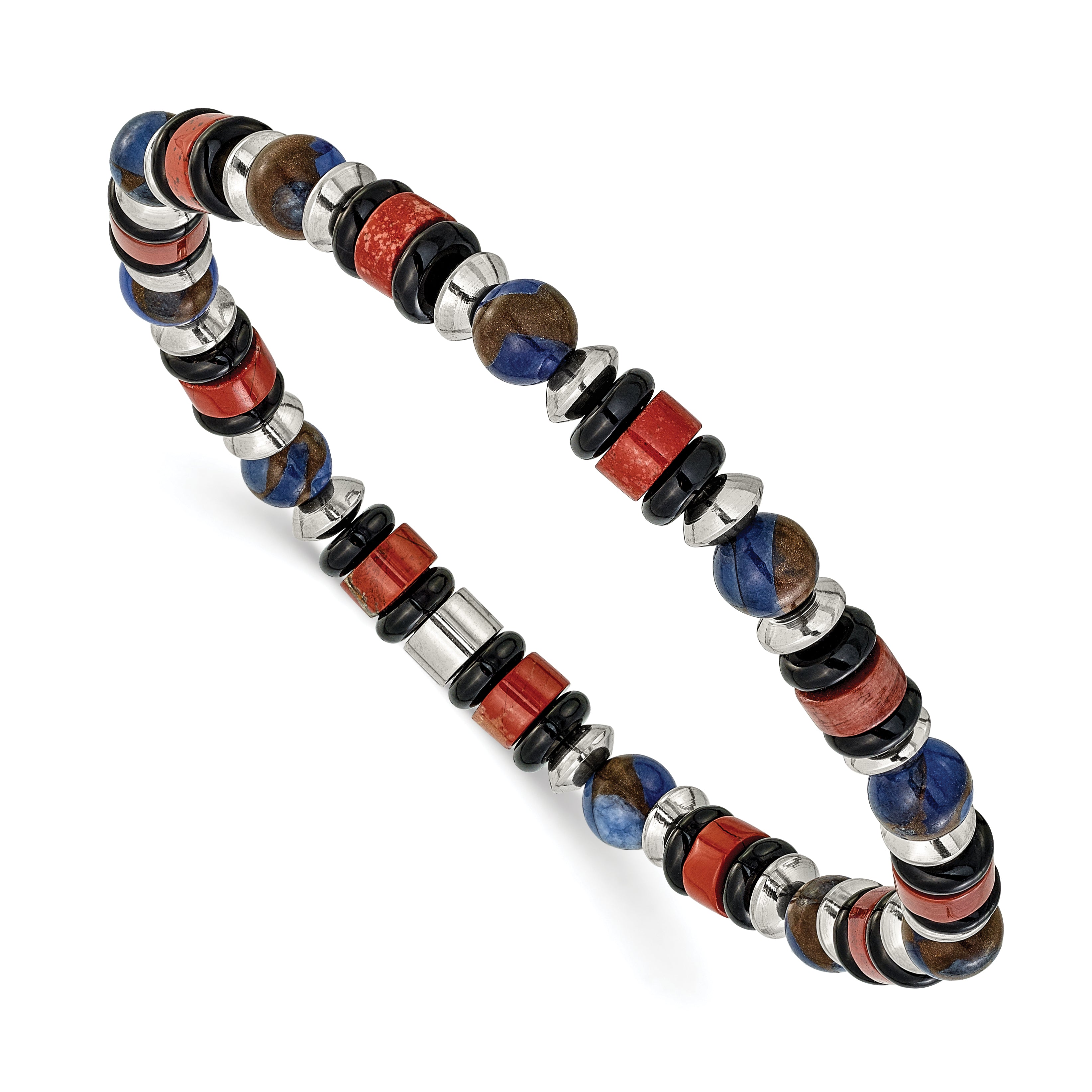 Polished Red Agate Stainless Steel Bracelet 6.5mm