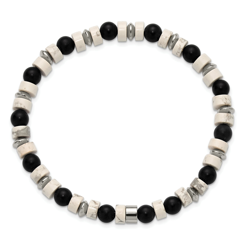 Polished Howlite Stainless Steel Bracelet 6.4mm