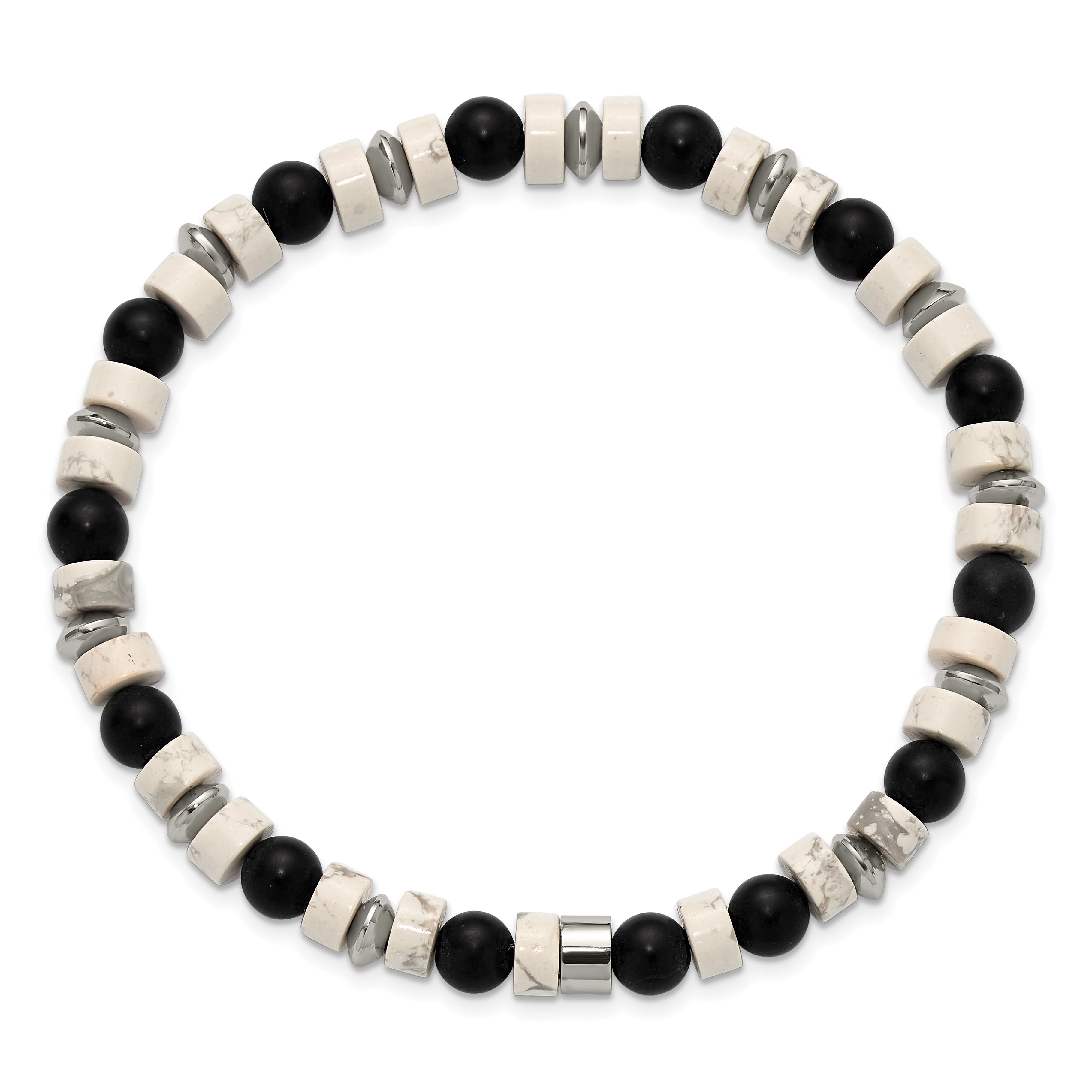 Polished Howlite Stainless Steel Bracelet 6.4mm