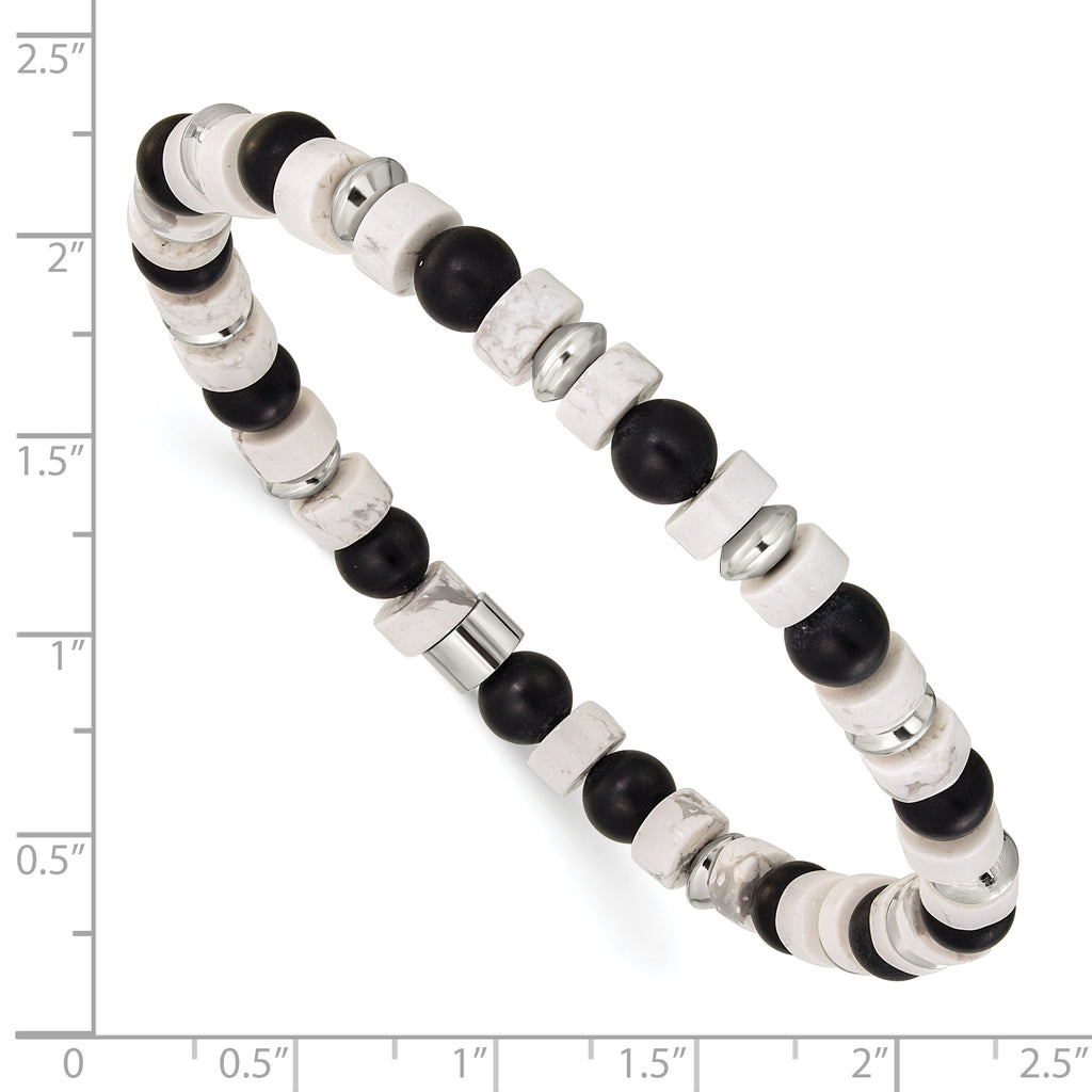 Polished Howlite Stainless Steel Bracelet 6.4mm