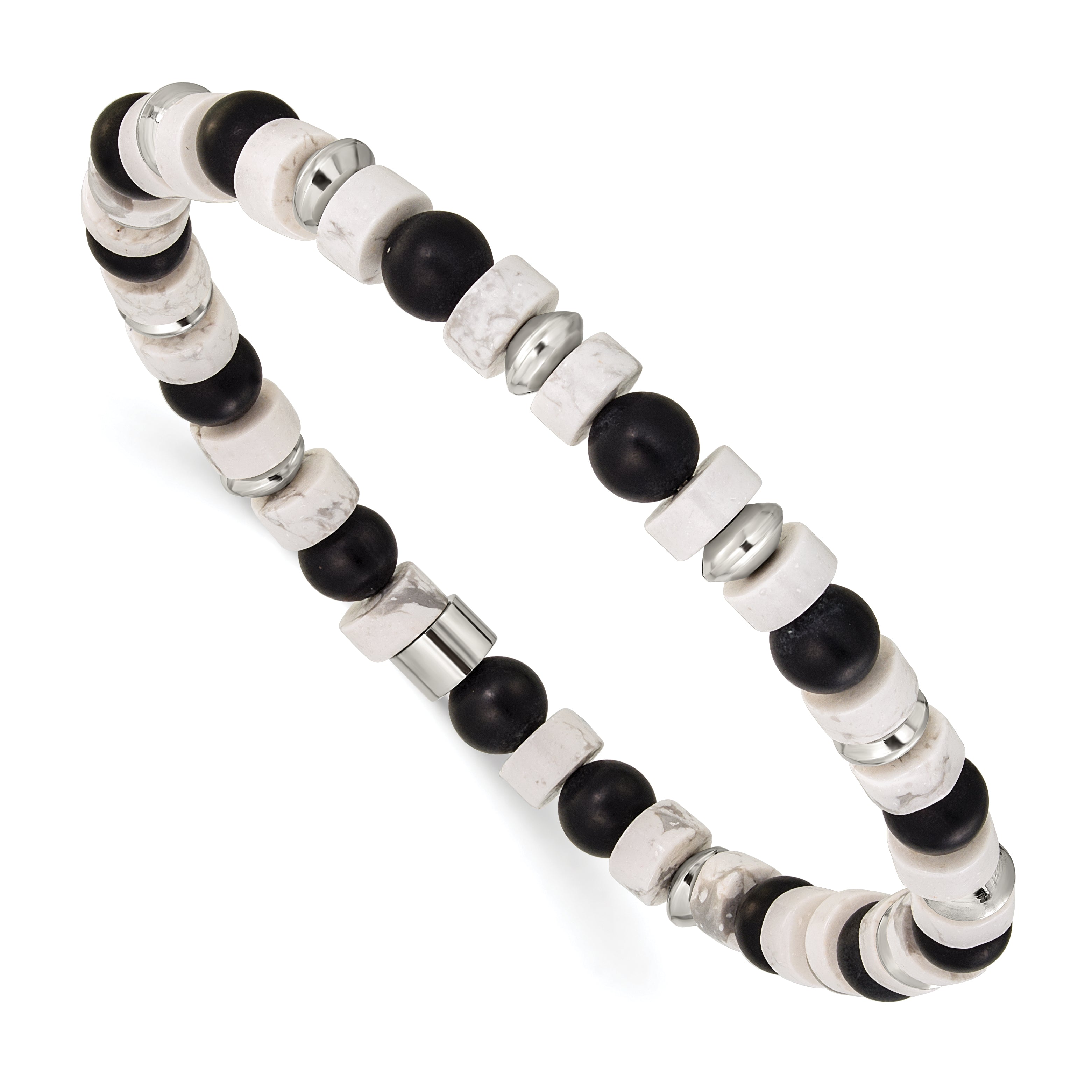 Polished Howlite Stainless Steel Bracelet 6.4mm