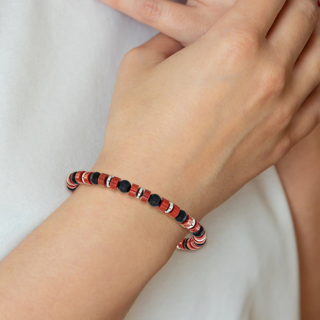 Polished Red Agate Stainless Steel Bracelet 6.35mm