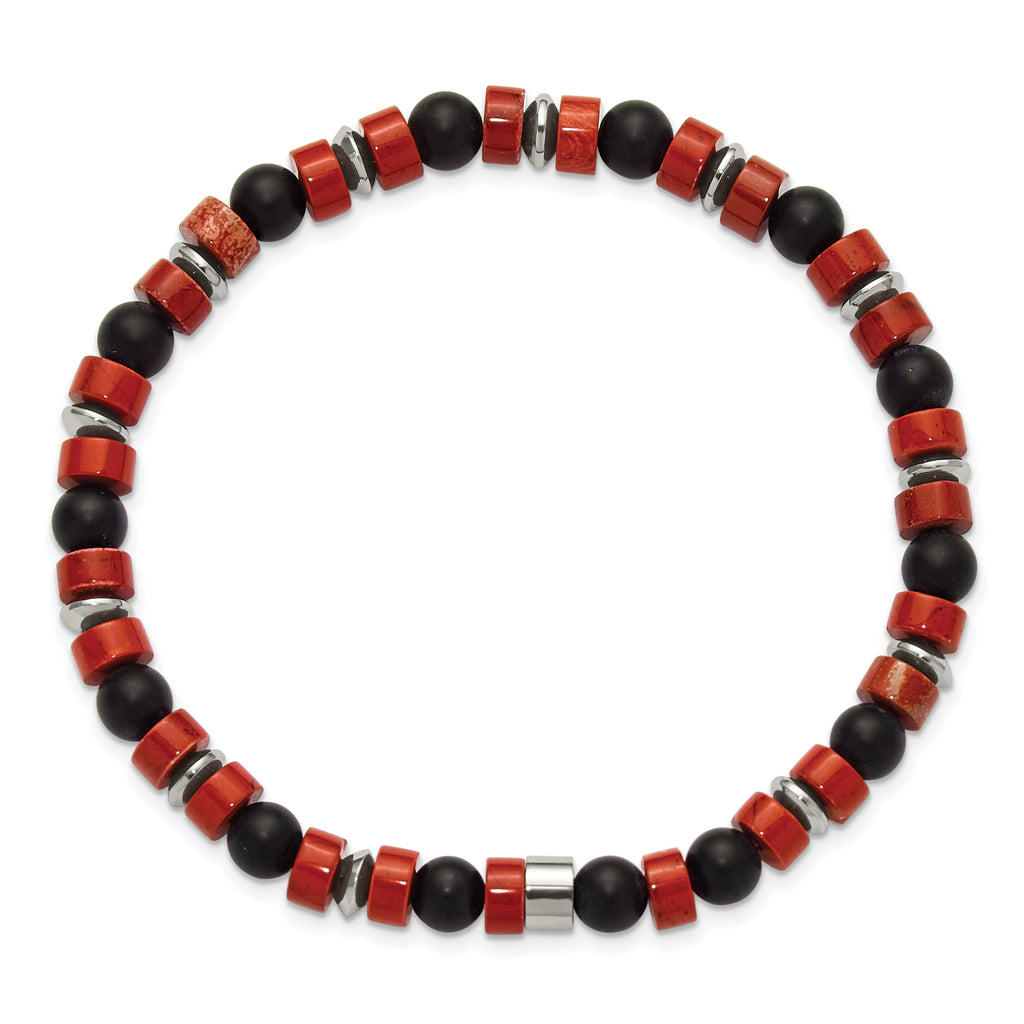 Polished Red Agate Stainless Steel Bracelet 6.35mm