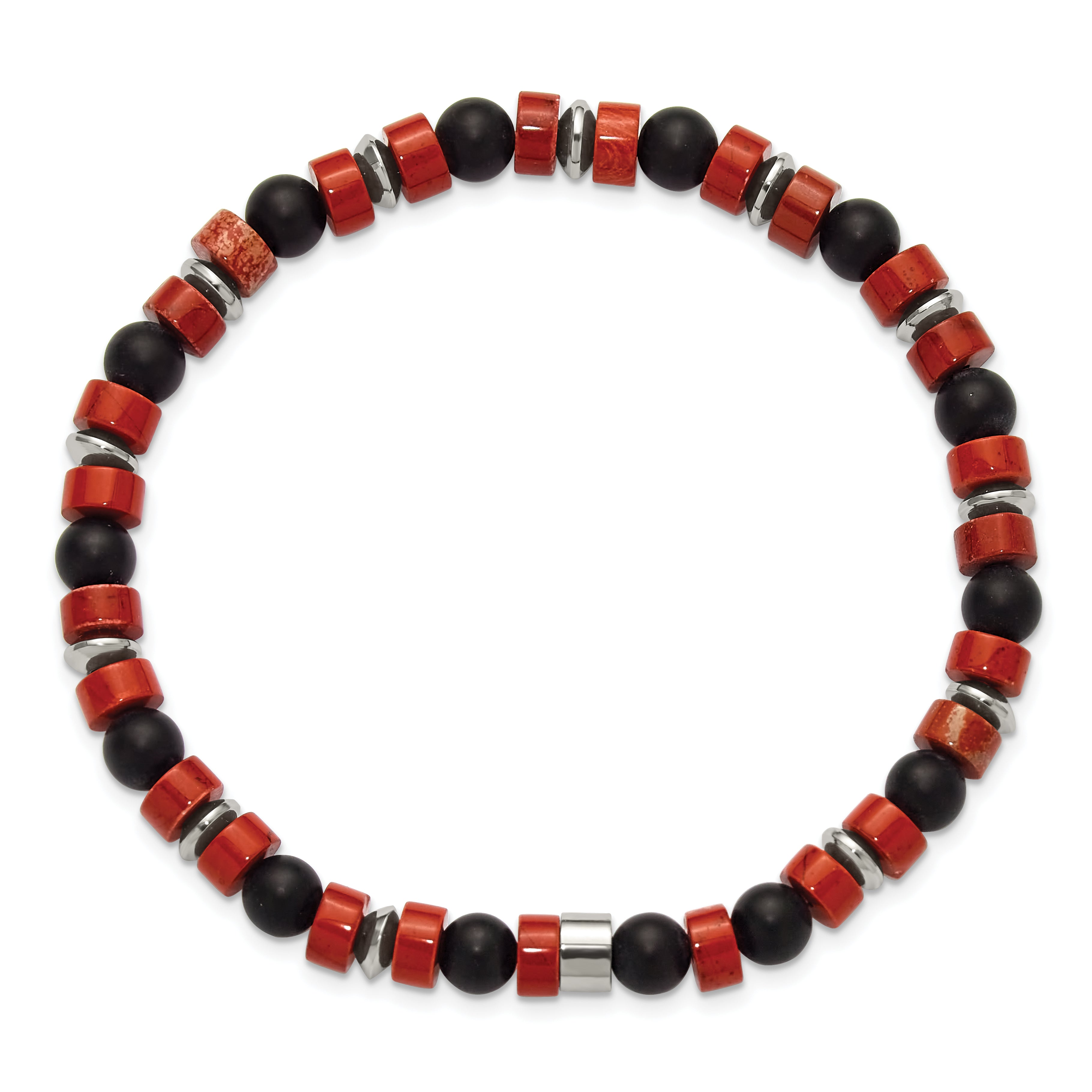 Polished Red Agate Stainless Steel Bracelet 6.35mm