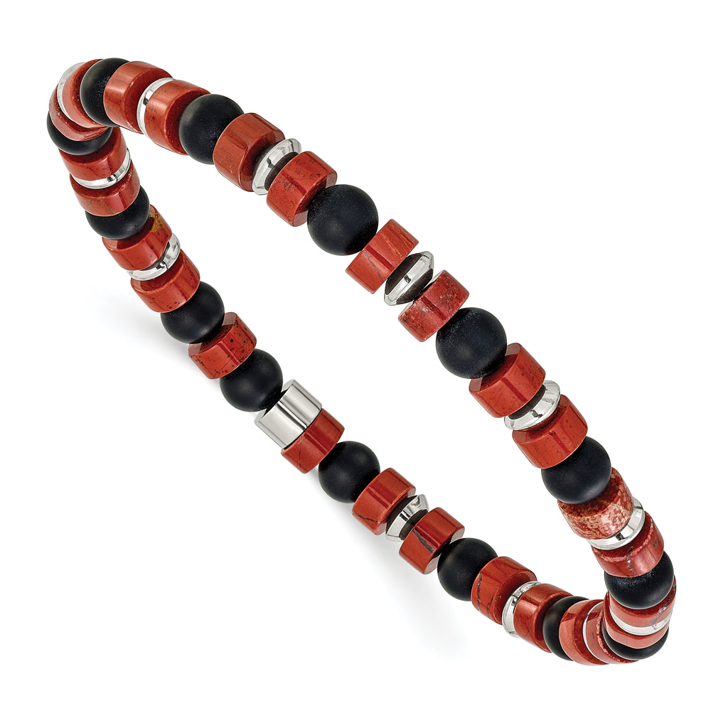Polished Red Agate Stainless Steel Bracelet 6.35mm