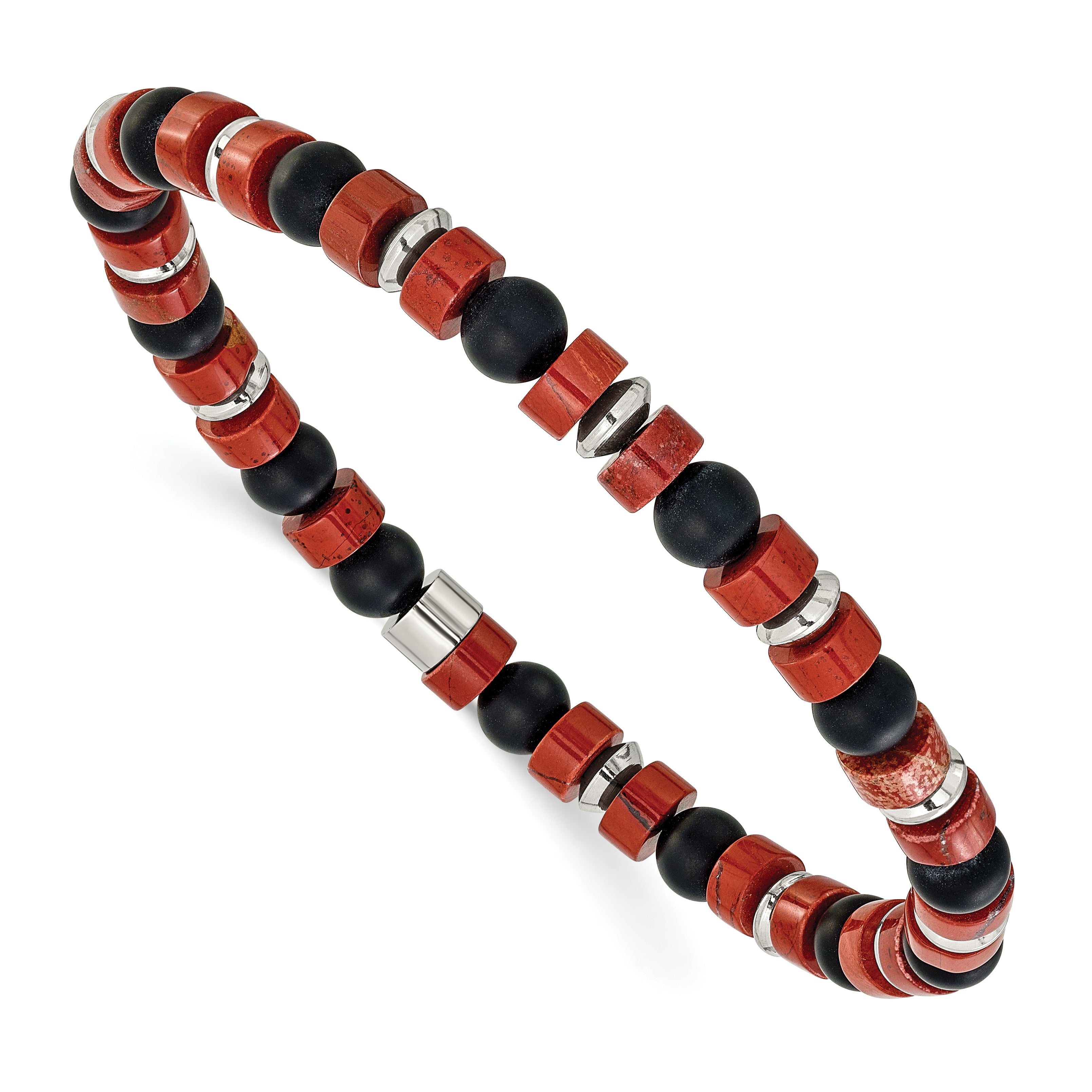 Polished Red Agate Stainless Steel Bracelet 6.35mm