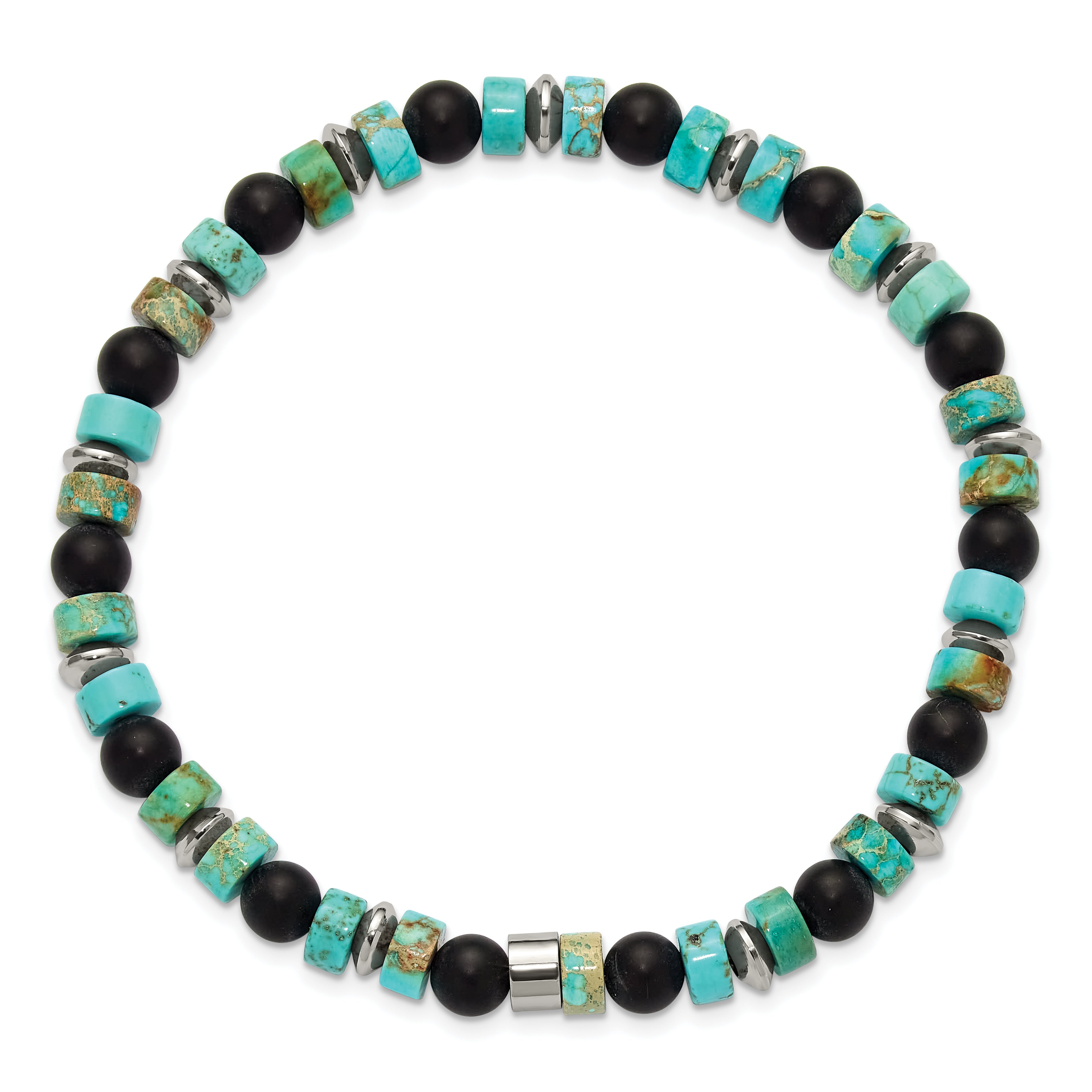 Polished Black Onyx Stainless Steel Bracelet 6.4mm 8in Secondary image