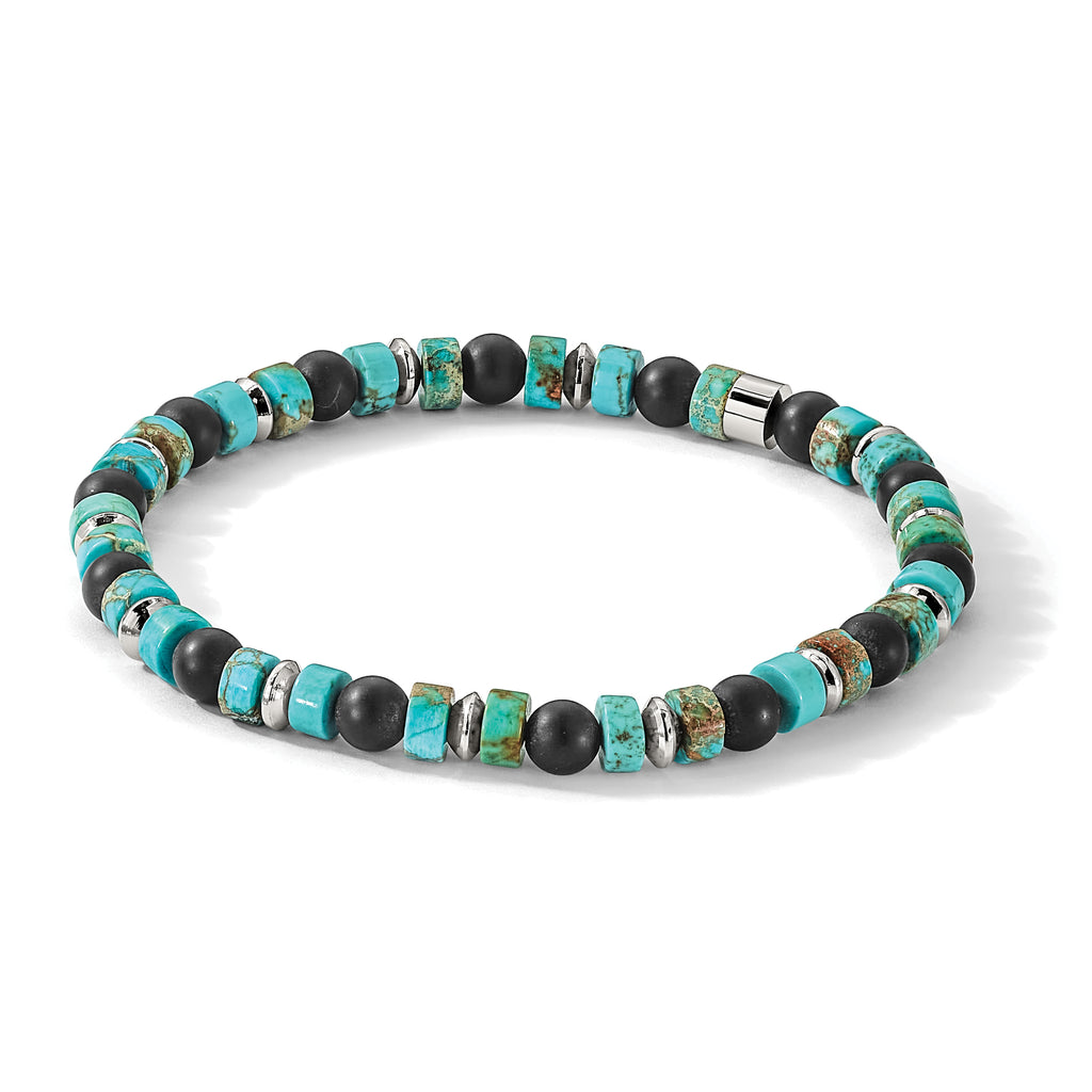 Polished Black Onyx Stainless Steel Bracelet 6.4mm 8in