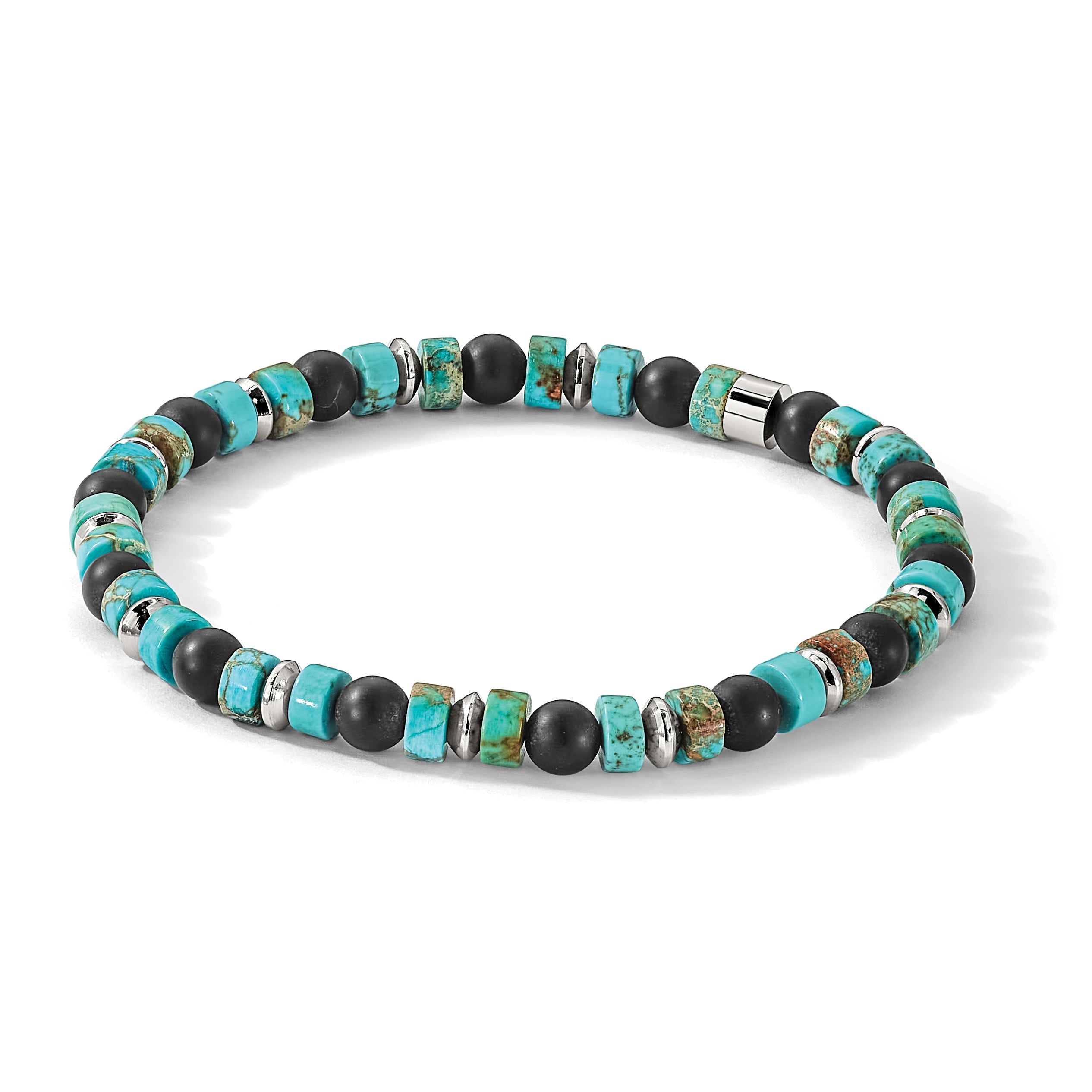 Polished Black Onyx Stainless Steel Bracelet 6.4mm 8in