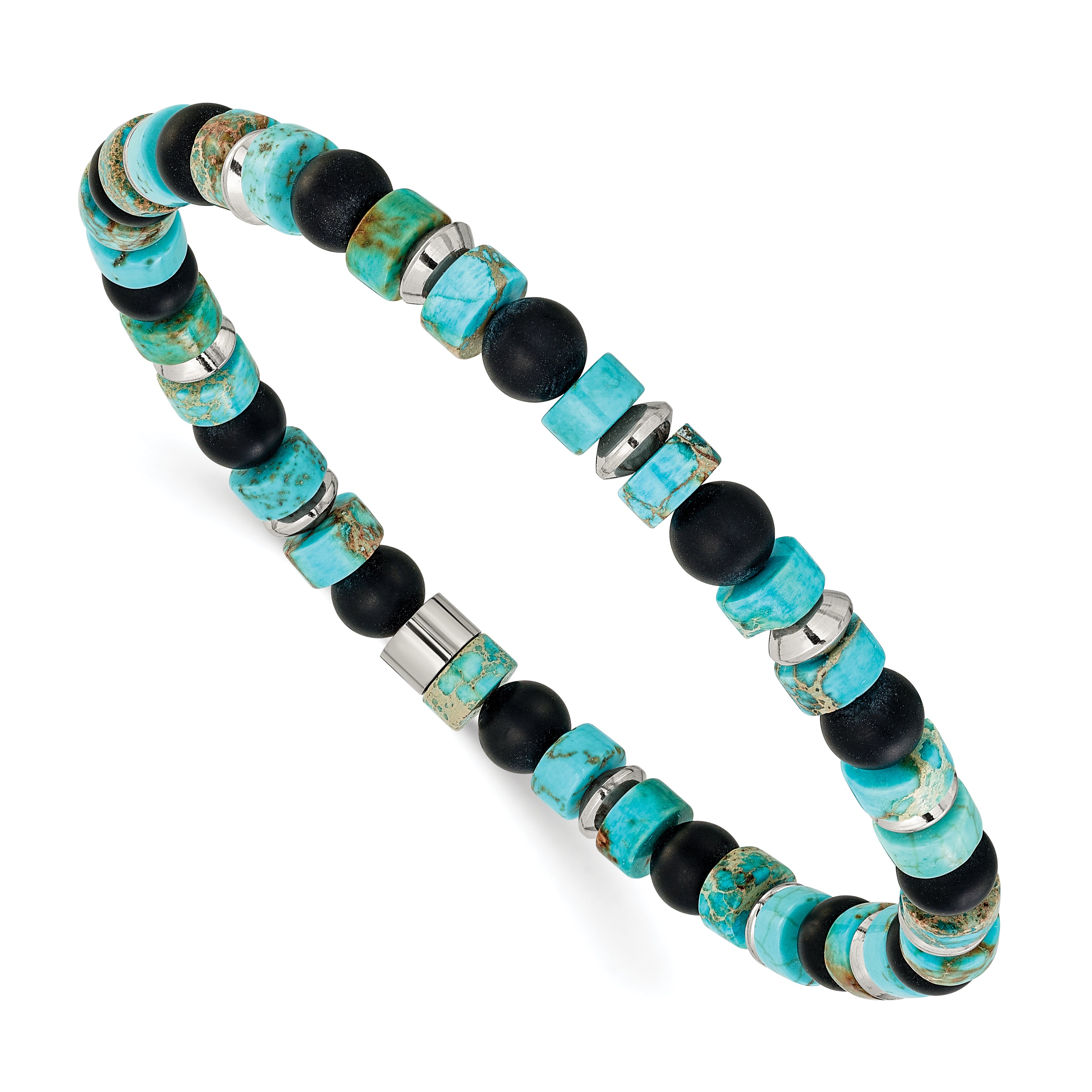 Polished Black Onyx Stainless Steel Bracelet 6.4mm 8in Main image