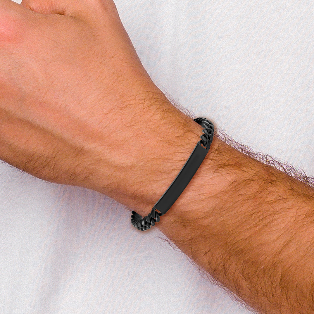 Men's Brushed Black Stainless Steel ID Bracelet 8mm