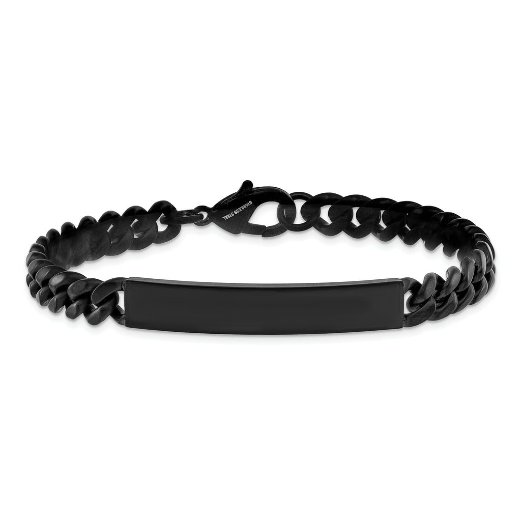 Men's Brushed Black Stainless Steel ID Bracelet 8mm