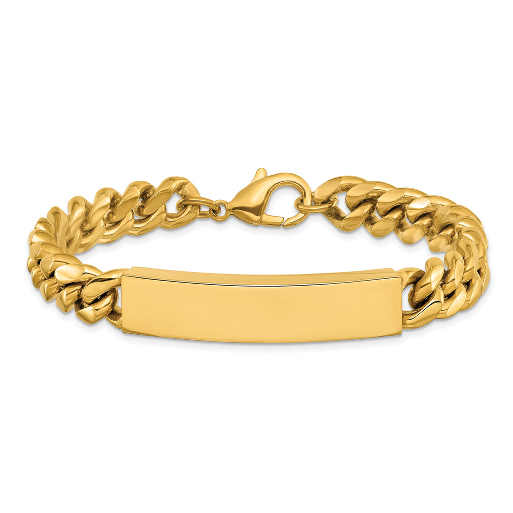 Men's Polished Gold-Tone Stainless Steel ID Bracelet 10mm