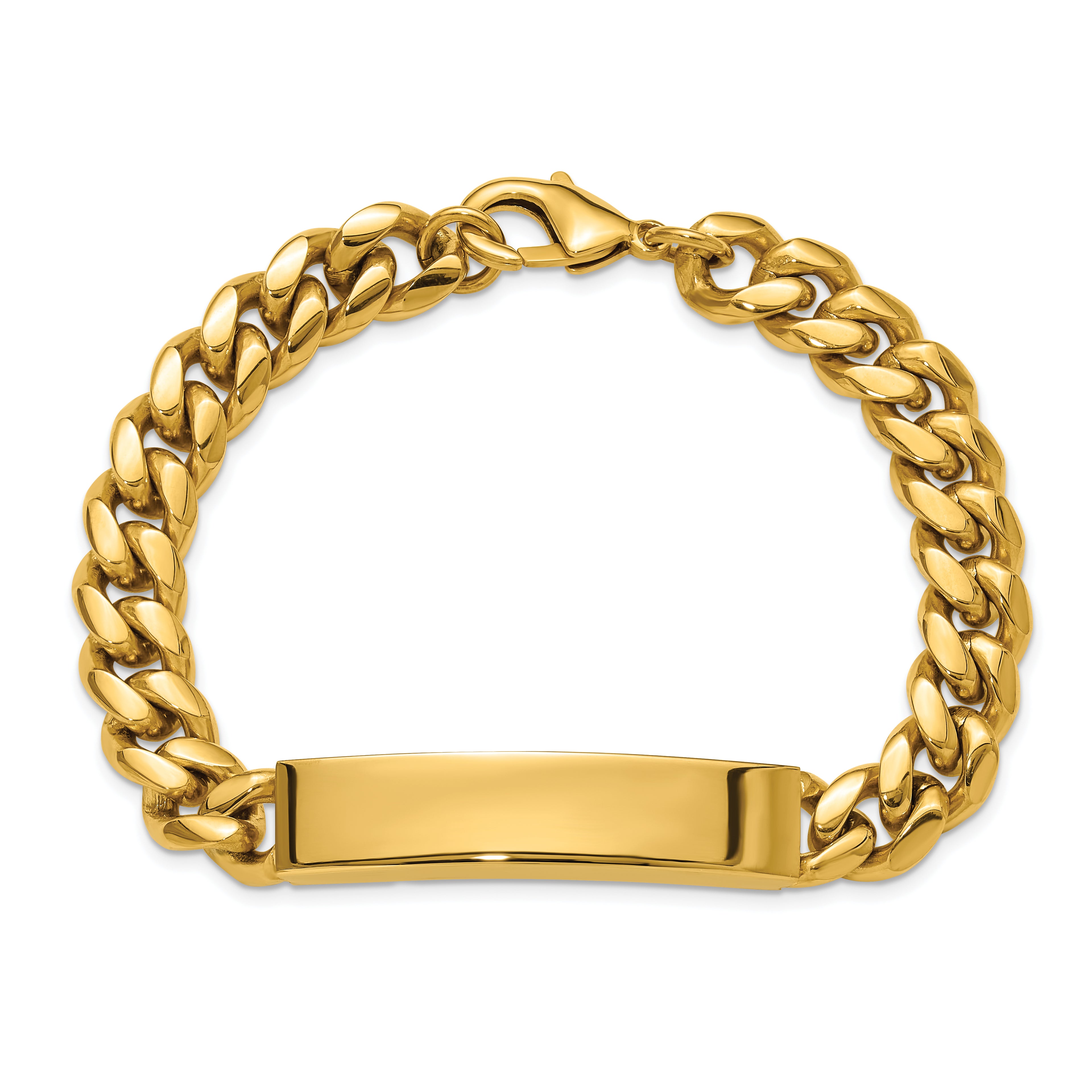 Men's Polished Gold-Tone Stainless Steel ID Bracelet 10mm