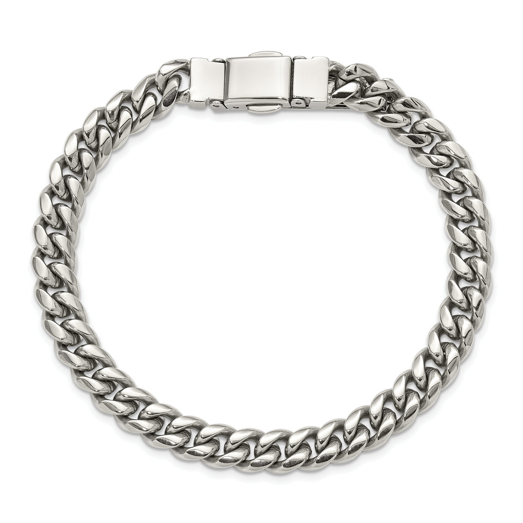 Men's Polished Stainless Steel Curb Chain Bracelet 8mm