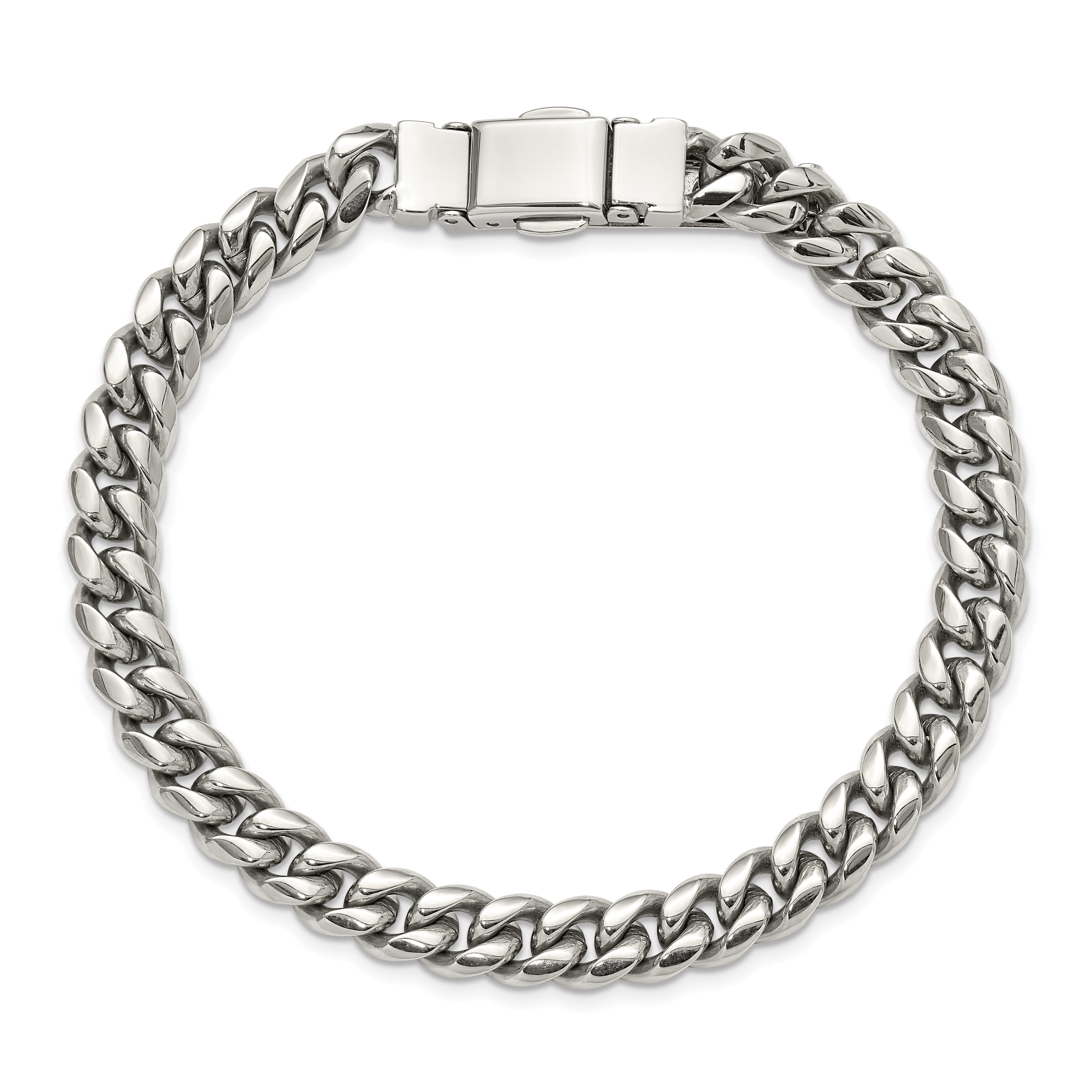 Men's Polished Stainless Steel Curb Chain Bracelet 8mm