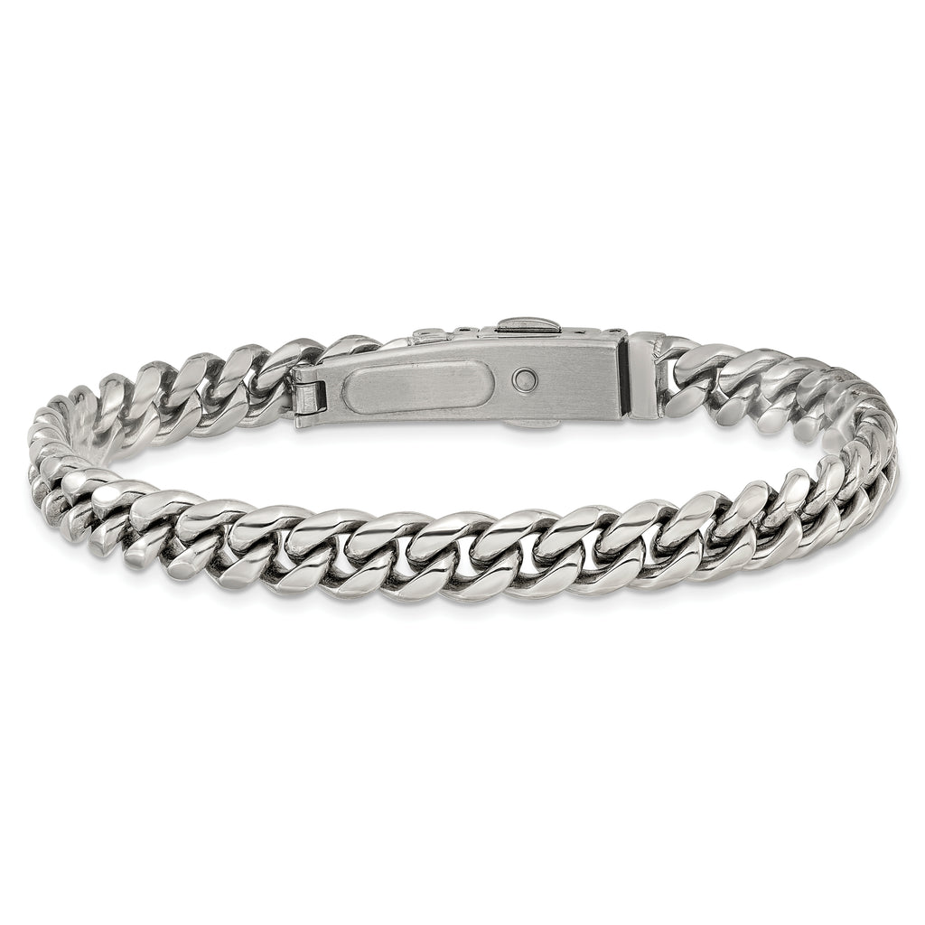 Men's Polished Stainless Steel Curb Chain Bracelet 8mm