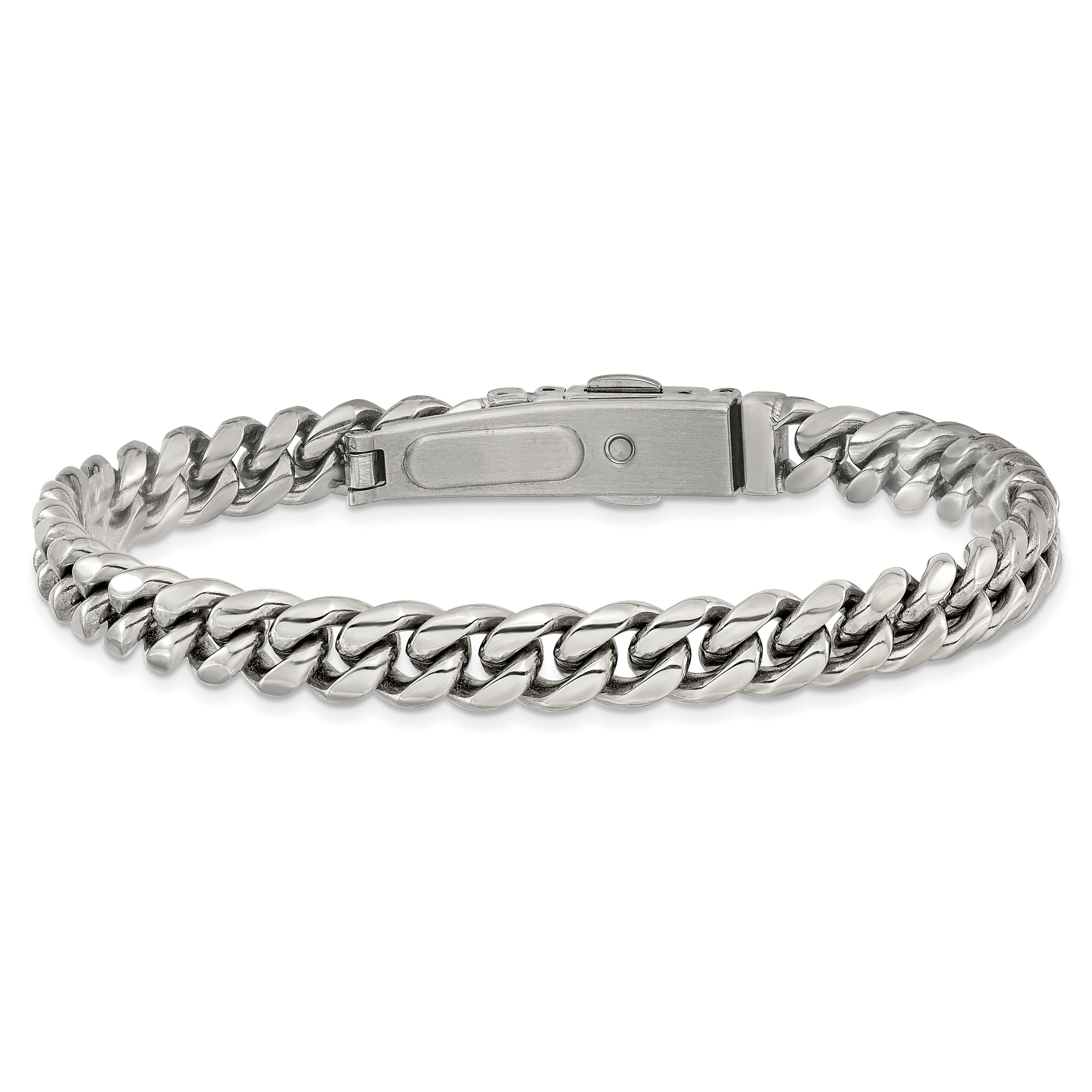 Men's Polished Stainless Steel Curb Chain Bracelet 8mm