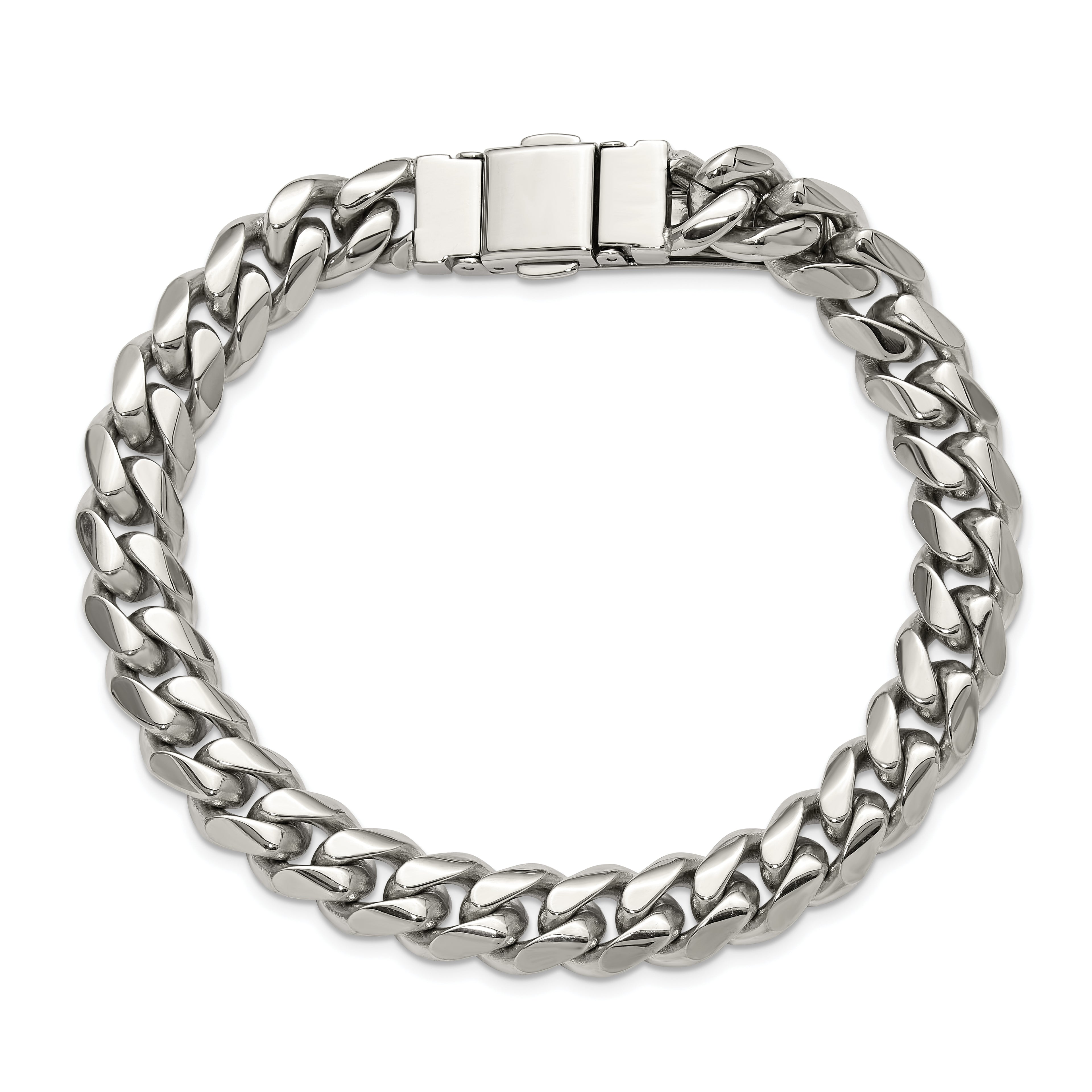 Men's Polished Stainless Steel Curb Chain Bracelet 10mm